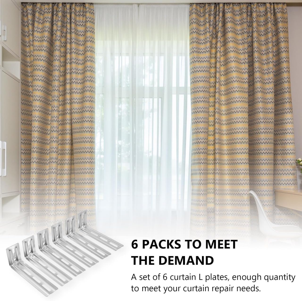 ABOOFAN Vertical Curtain Rod Bracket Accessories 6-Pack L-Shaped Slotted Wall Mount Plates 4.52X1.73X1.12 Inch Durable Curtain Hardware for Home Office Window Drapery DIY Installation