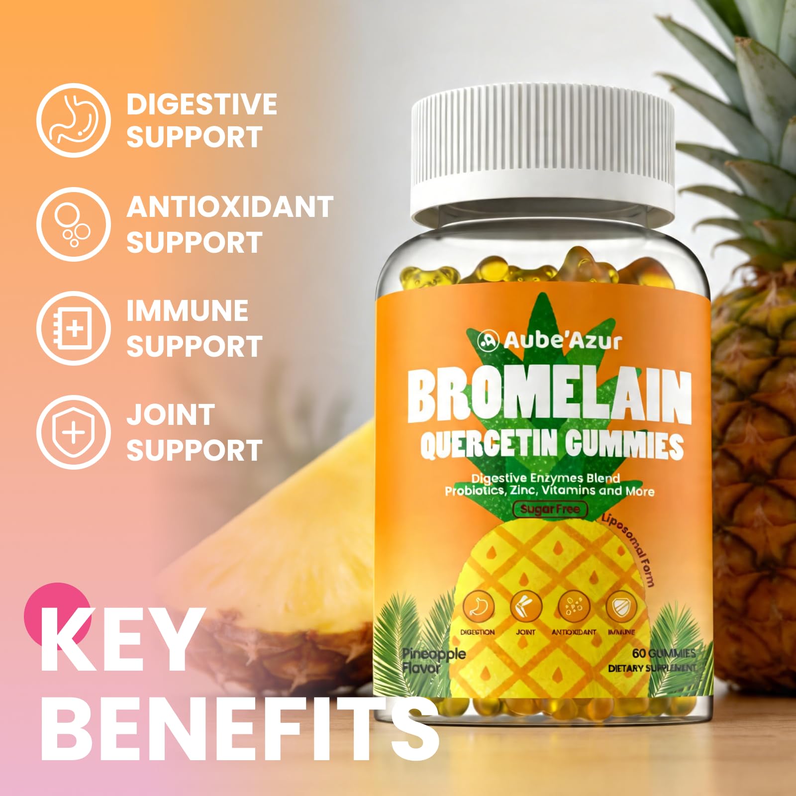 Liposomal Bromelain with Quercetin Gummies, 1000mg Bromelain Supplement — Amazon image 3