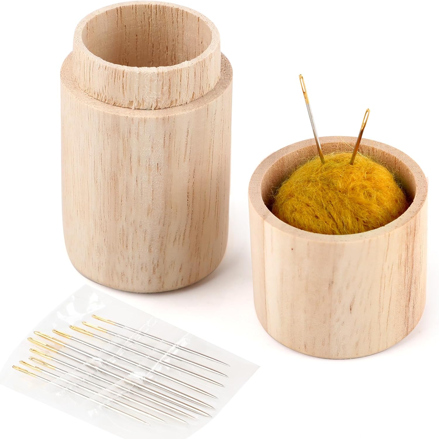 Wooden Sewing Case,Portable Sewing Needle Storage Case with 12 Needles,Portable Travel-Friendly Needle Holder Craft Organizer for Embroidery,Knitting and Sewing Essentials(Green)