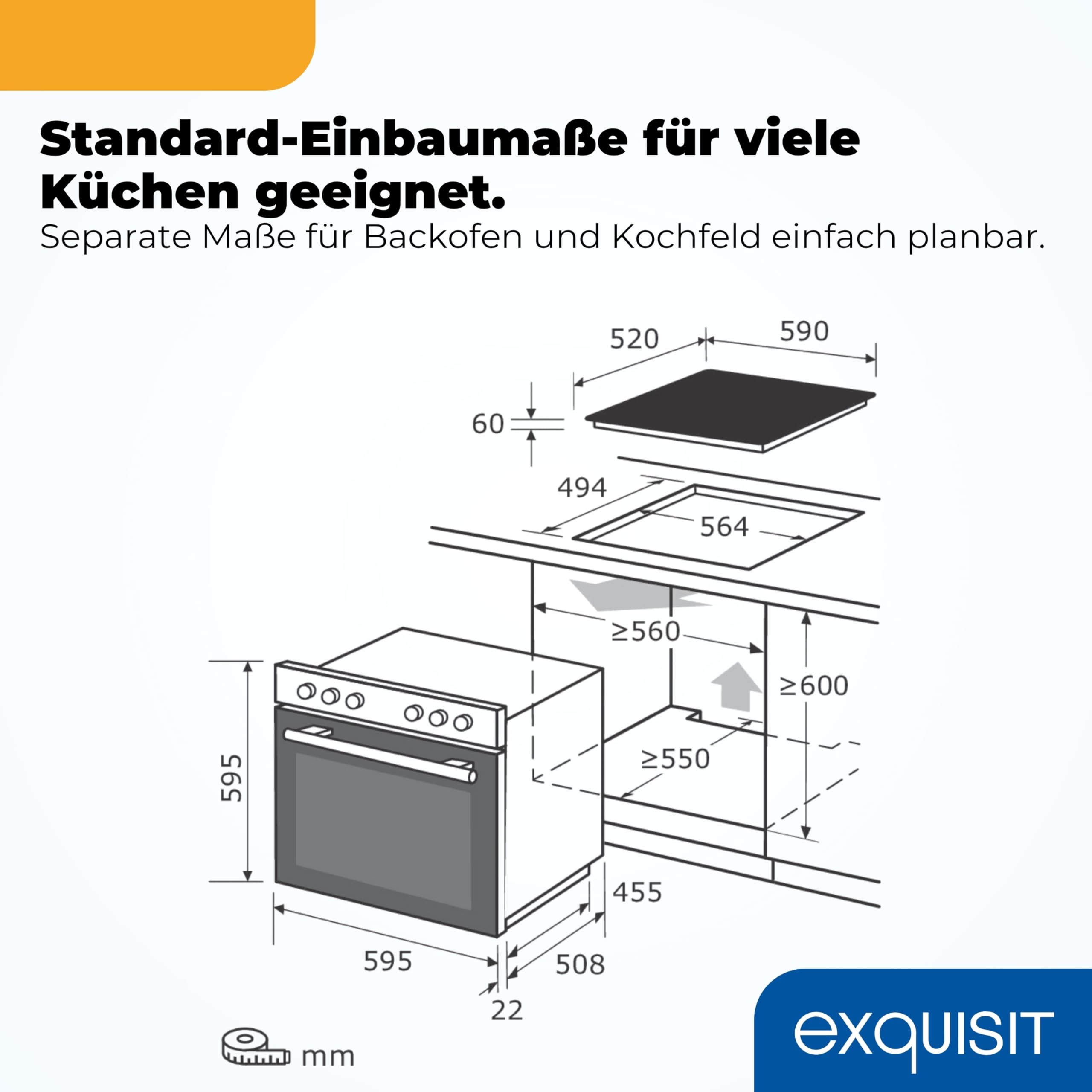 Exquisit Herd-Set Glaskeramikkochfeld Energieklasse A 59 l Backofen 4 Strahlungskochzonen Schwarz