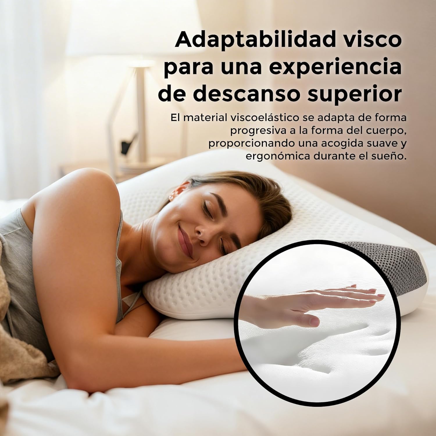 Almohada Cervical Viscoelástica Multipostural Ergonómica con Carbono Funda Transpirable Desenfundable Soporte para Cuello Hombros y Cabeza Descanso para Dormir Boca Arriba Lado y A