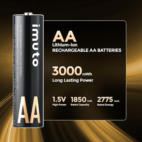 imuto Rechargeables Piles AA (Lot de 8), 3000mWh Double A Pile 1,5V Lithium AA/HR6 Batteries Rechargeables 1600 + Cycles Haute Performance et Longue Durée avec Boîte de Stockage - 2