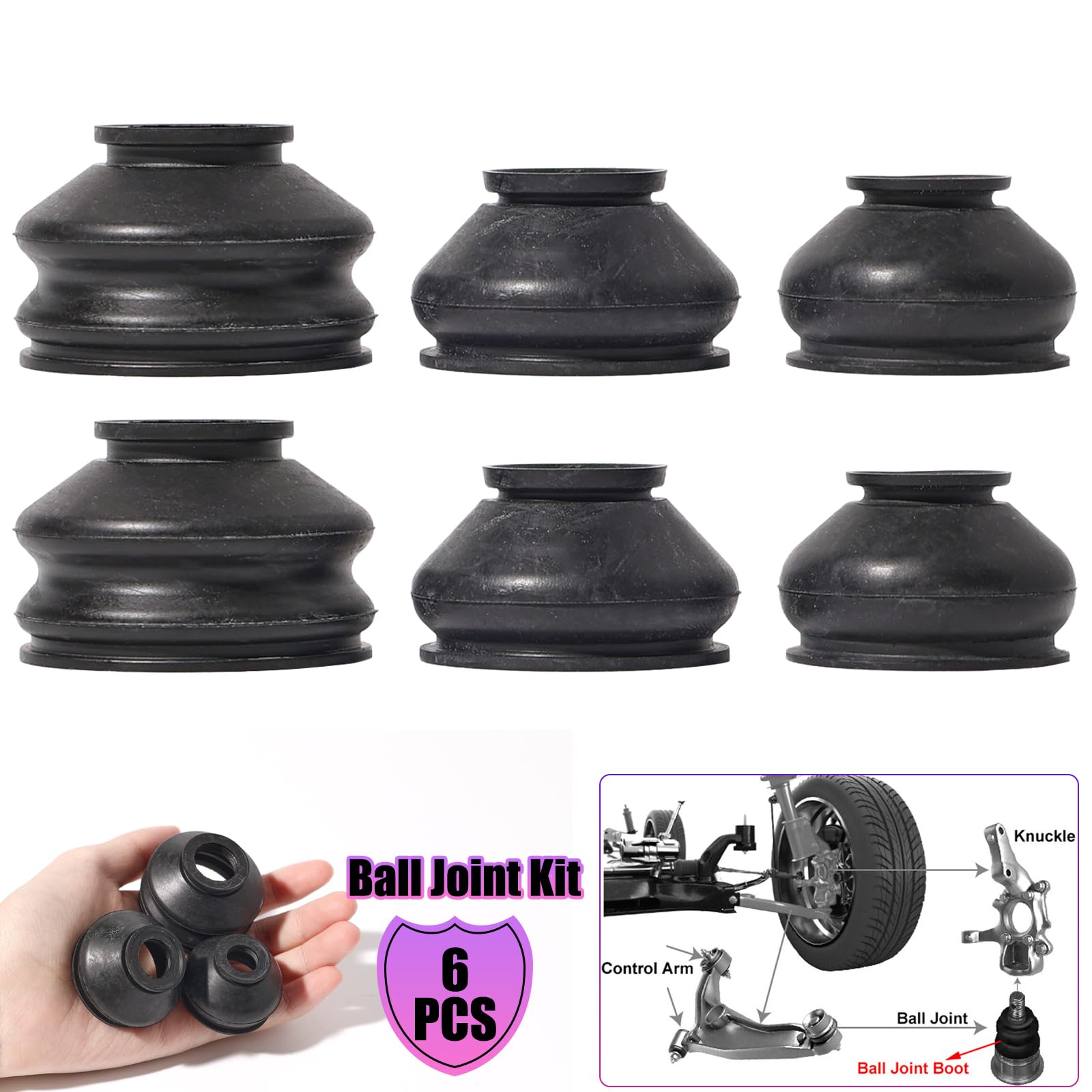 AUTOXBERT 6X Auto Sterzo Sospensione Giunti Sferici Testa del Tirante Moto Manicotto in Gomma Universale Manicotti Antipolvere
