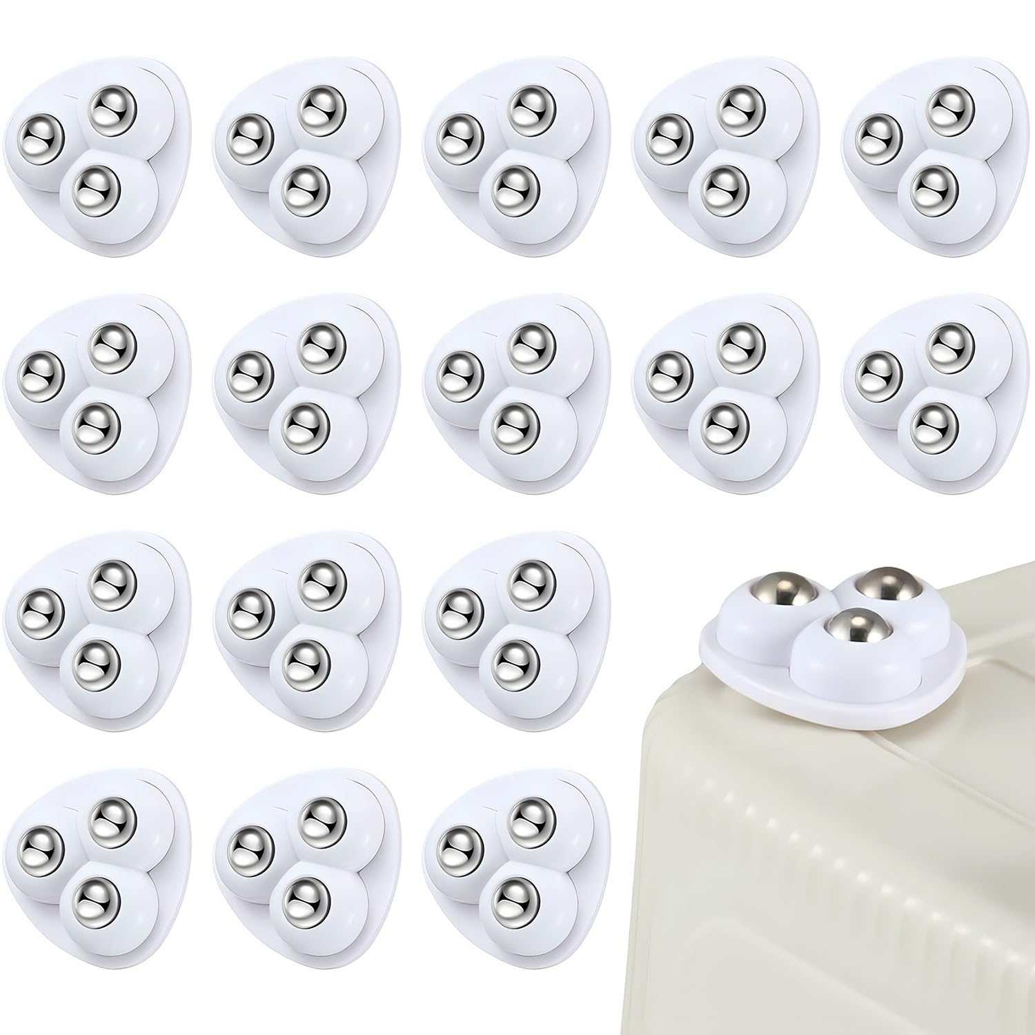 X spring Mini Swivel Wheels, 16 Pcs 360 Degree Swivel Caster Wheels with Self Adhesive, Appliance Stainless Steel Sticky Pulley, Mini Caster Wheels for Storage Box, Trash Can, Furniture, Shoe Box