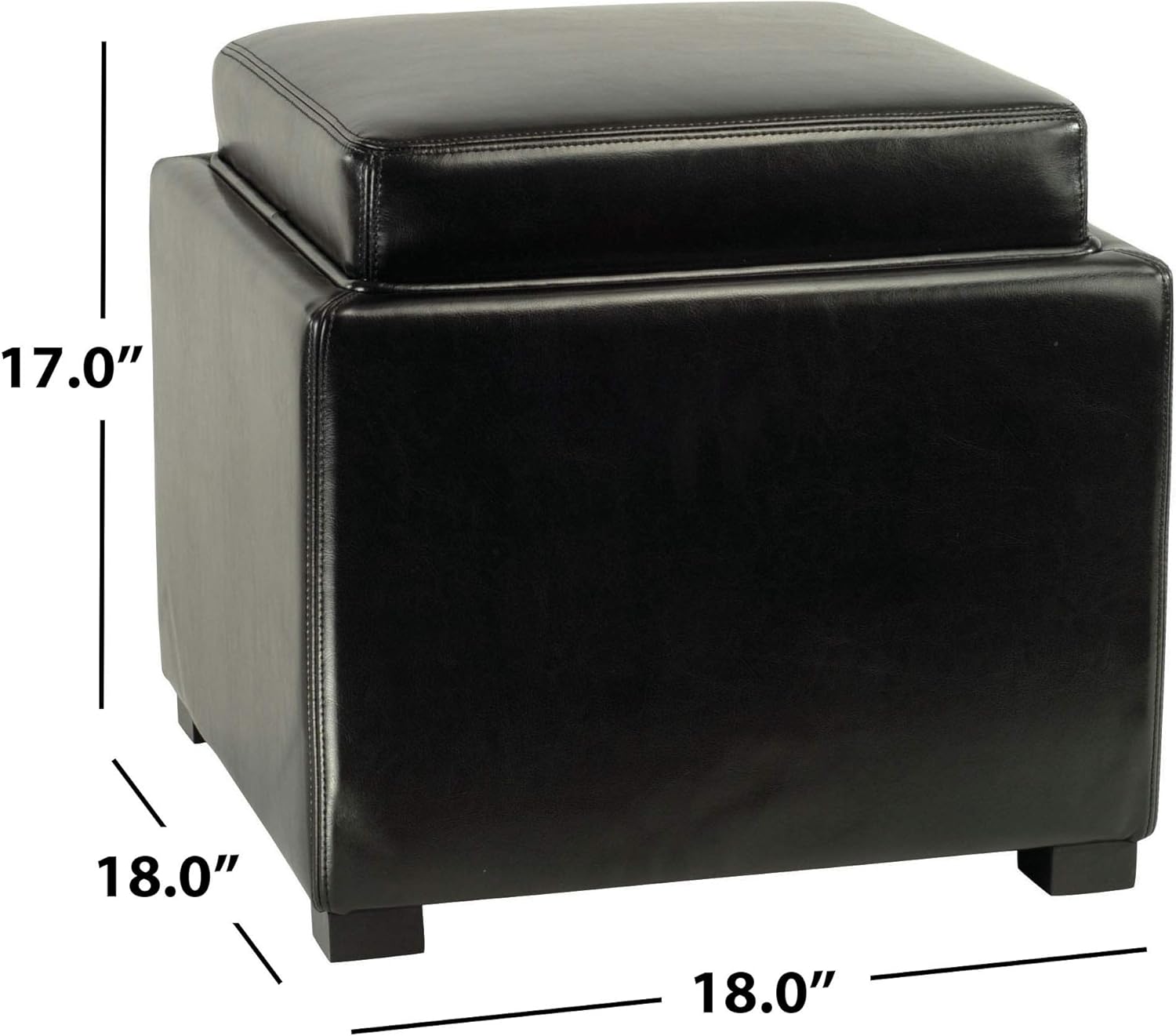Brown Bi-Cast Leather Ottoman with Tray and Storage