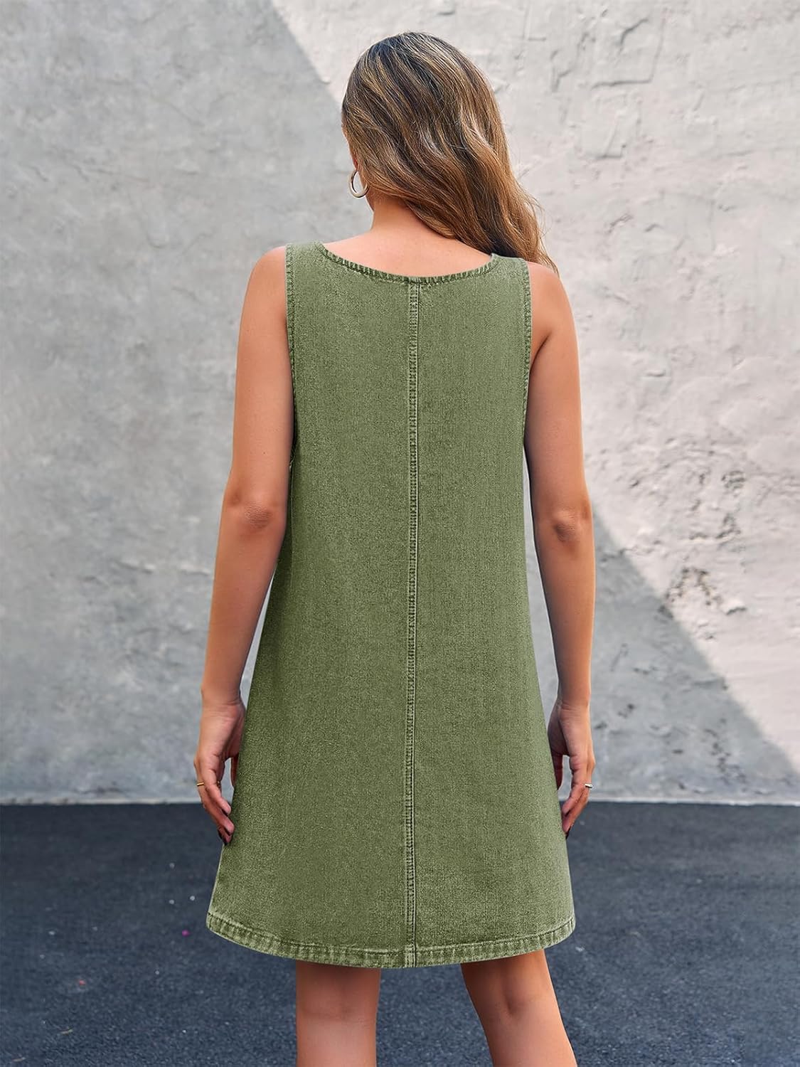 BZB Women's Sleeveless Casual Denim Dress Crewneck Vintage Loose Jean Overall Dress with Pockets - Image 5
