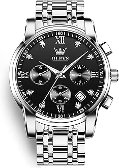 Men's Chronograph Watch, Gold Silver Stainless Steel Analog Quartz Watch, Waterproof Multi-Function Dial with Date Diamond Watches for Men