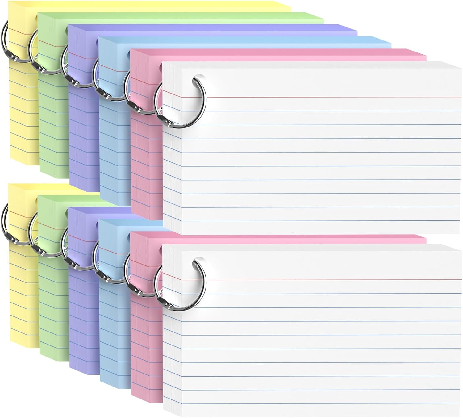 600 Count Colored Index Cards 3x5 Inch with Ring, Heavy Weight Flash Cards, Note Taking Supplies, Portable Note Cards, Study Flashcards for Students & Teachers, Office Home School Study Supplies