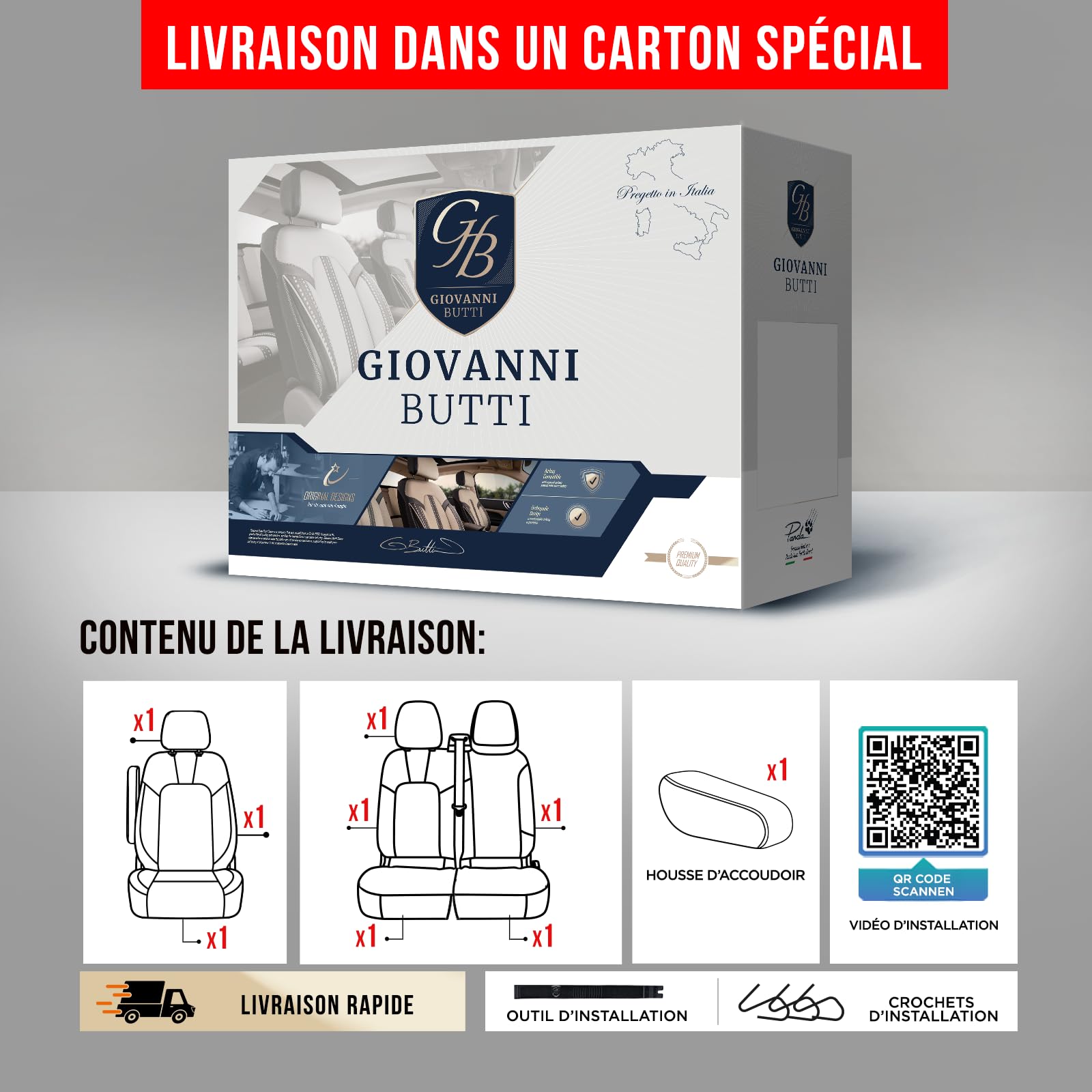 Housses de siège Auto 2+1 pour Renault Trafic 3, Opel Vivaro B (2014-2018), Fiat Talento (2016-2020) – Tissu piqué, Noir-Rouge – Set de sièges Avant, siège Passager Droit fractionné