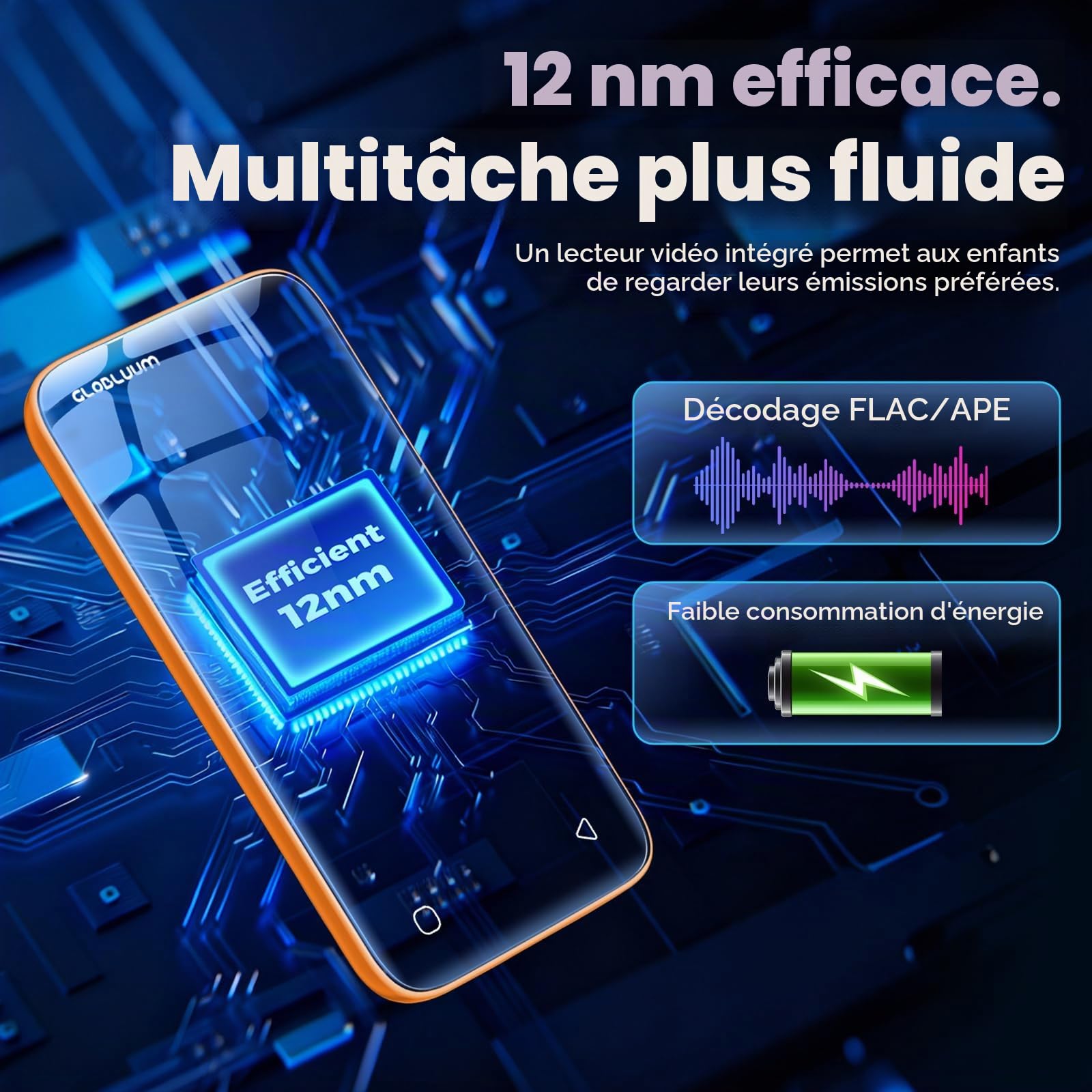Lecteur MP3 96 Go avec Bluetooth 5.0 et WiFi, Lecteur de Musique Compatible Spotify, Audible, Amazon Music,Lecteur MP4 Android à écran Tactile 4 Pouces avec Son HiFi, Radio FM (Orange Cosmique)