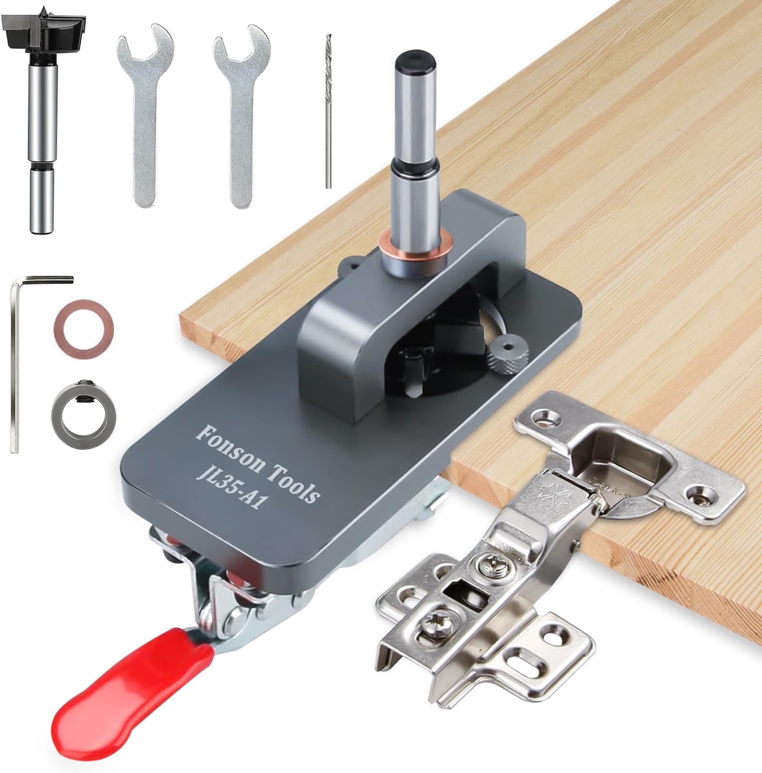 35mm Concealed Hinge Jig, Cabinet Door Hinge Jig, Accurate Hinge Drilling Jig Hole Guide Locator, Aluminum Alloy Household Woodworking Tools for Door Cabinets Hinges Mounting