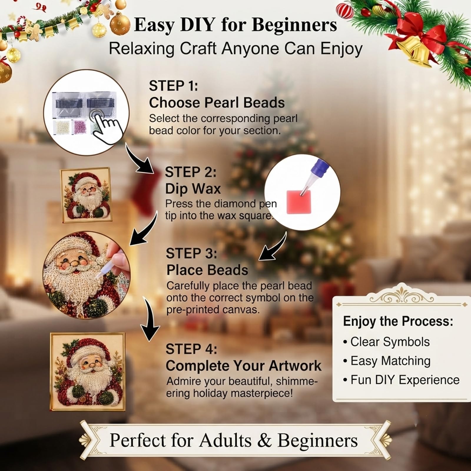 Generico DIY Christmas Pearl Diamond Painting Art Kit with Frame, Christmas Pearl Diamond Painting Art Kit with Frame, Gemstone Diamond Dots Beads for Home Wall Decor, for Adults Beginner (#11)