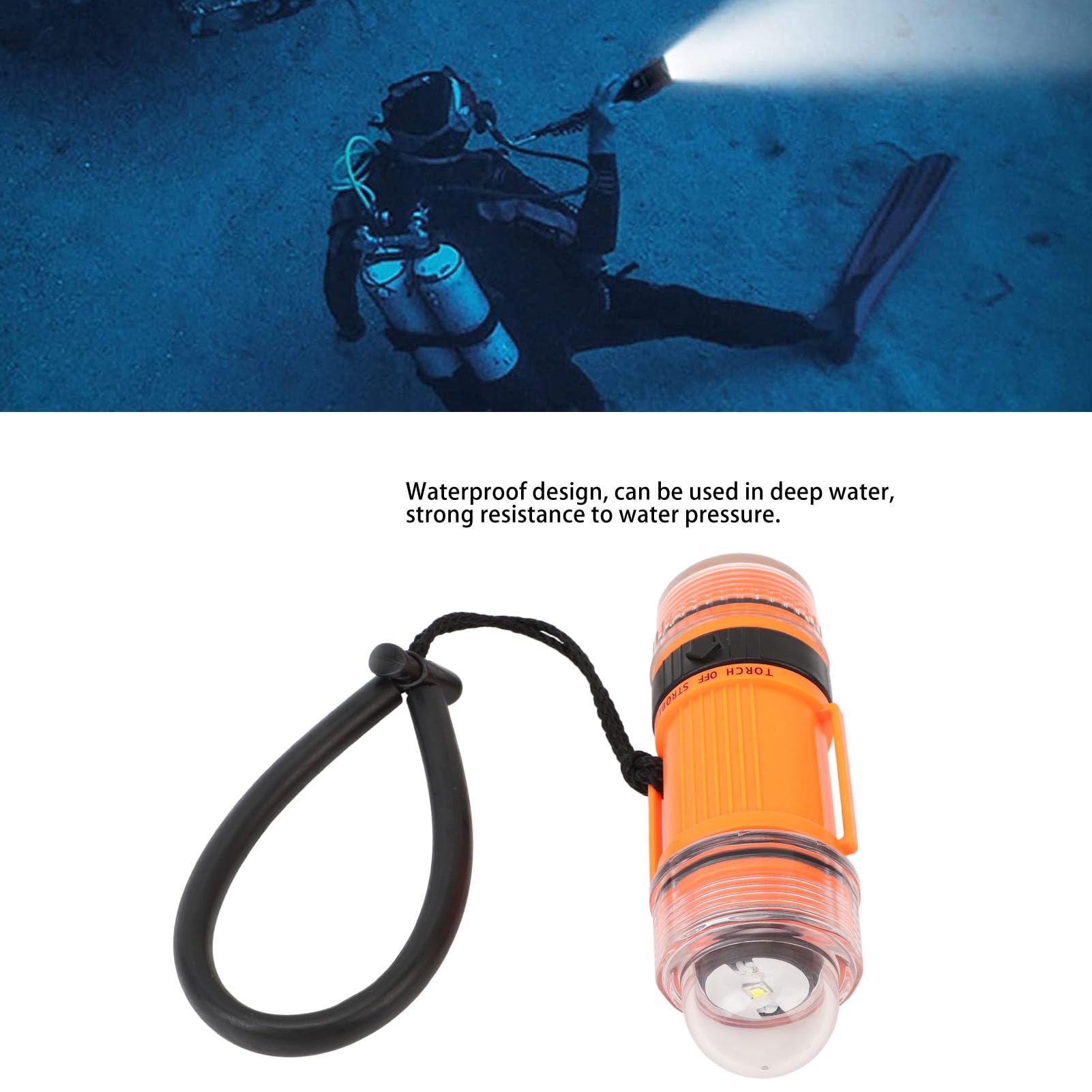 Diving Strobe Flashlight, Portable Water Pressure Battery Powered High Brightness LED Dive Strobe Light for Camping (Orange)
