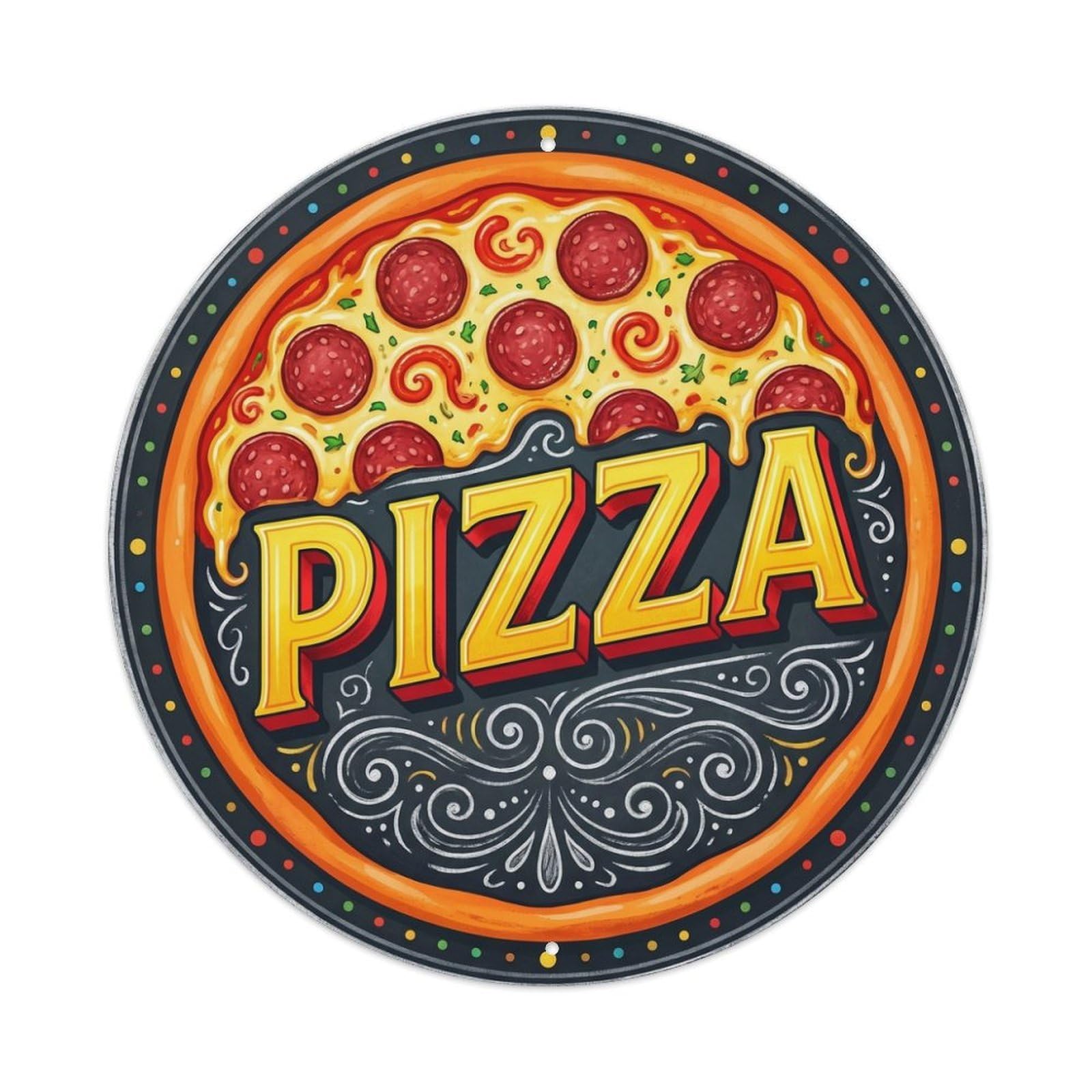 Salami Cheese Pepperoni Pizza Kitchen Artwork Metal Tin Sign