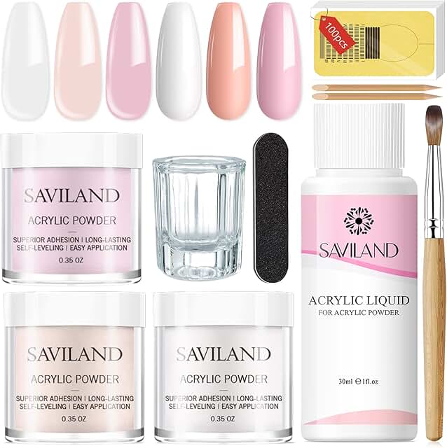 Saviland Acrylic Nail Starter Kit: Clear Pink Nude Acrylic Powder & Liqu...