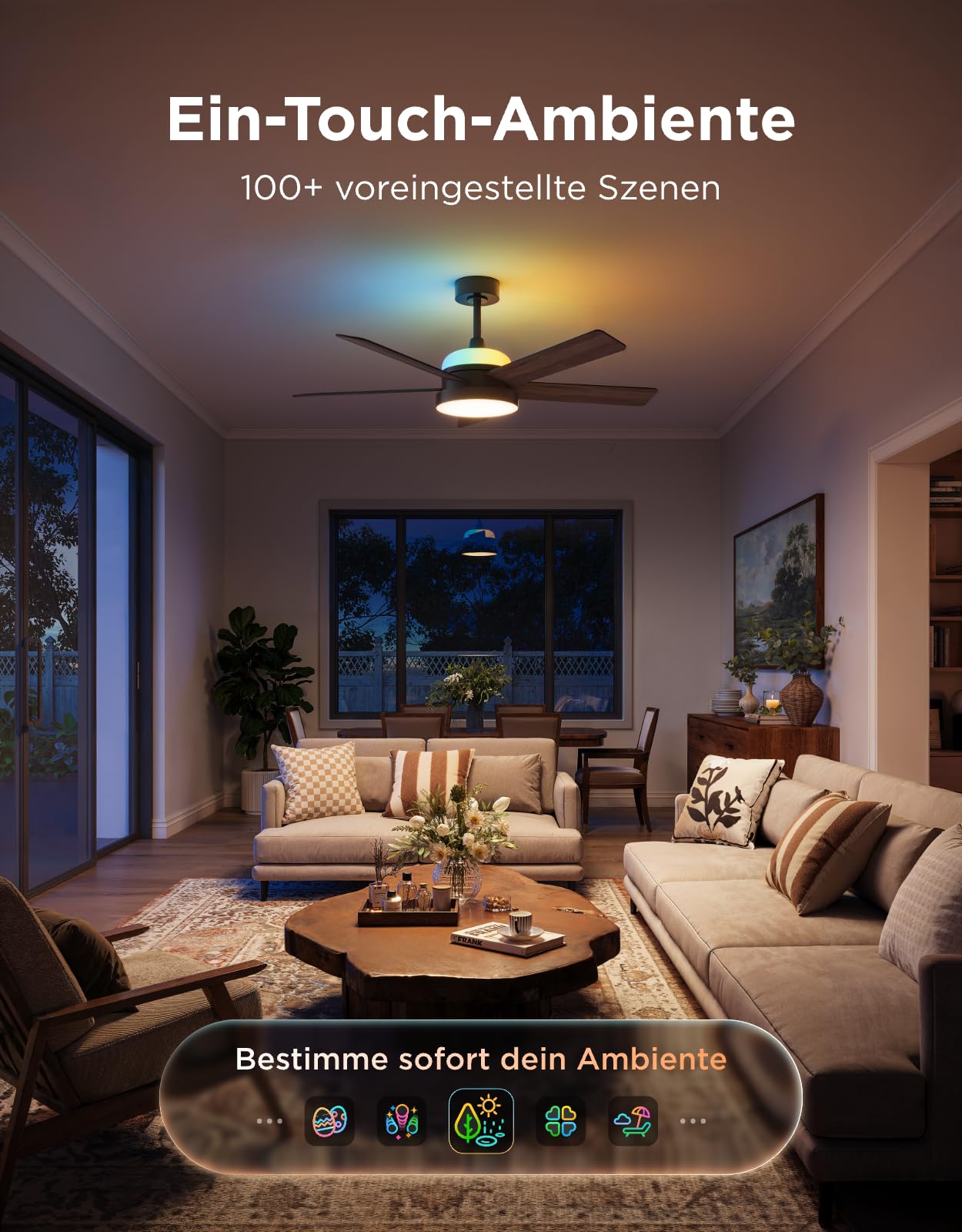 Govee Deckenventilator mit Beleuchtung RGBIC, Ø132cm, 2800 lm, Reversibler DC Motor, Smart Leise