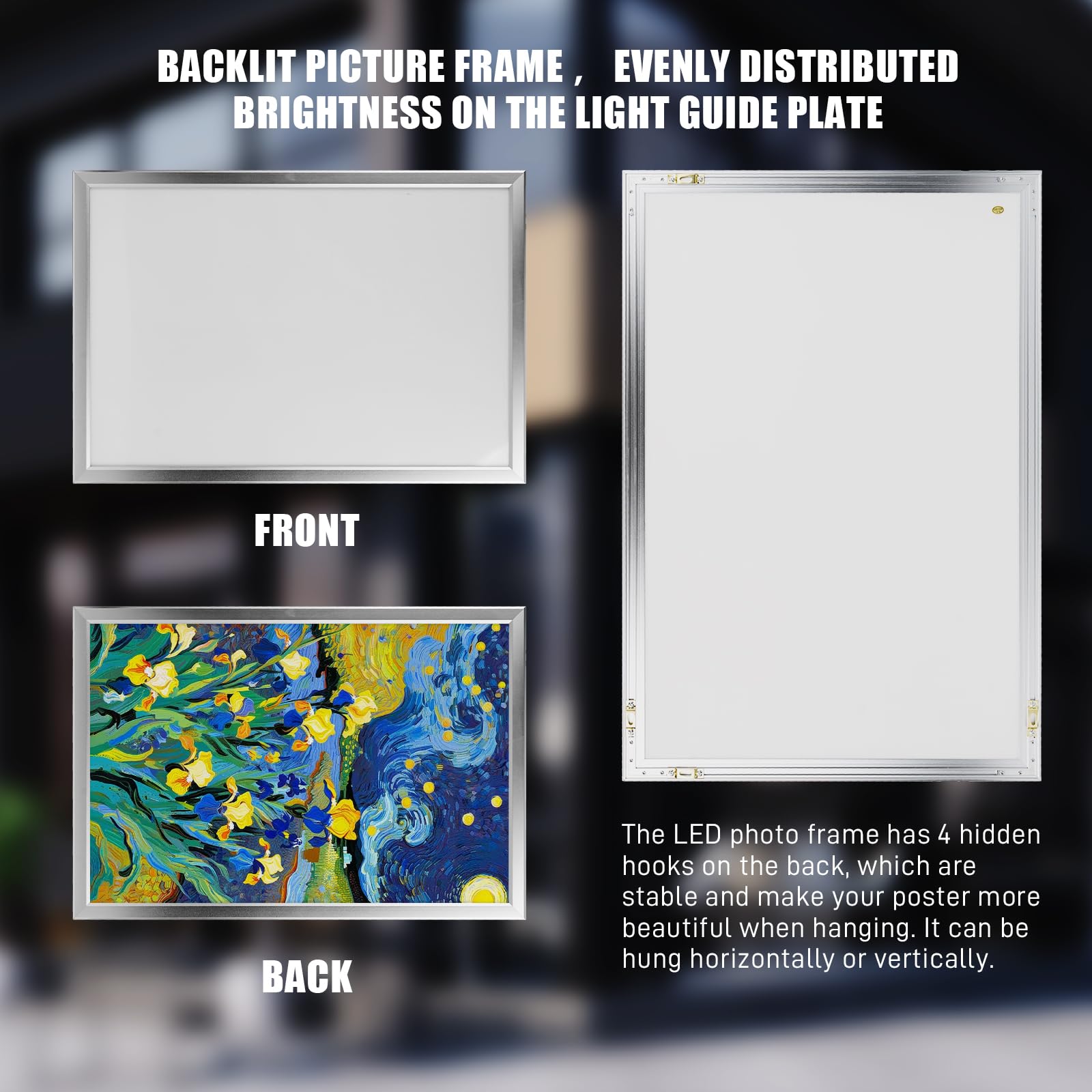 Marco LED para póster de película de 16 x 24 pulgadas, caja de luz retroiluminada con regulador, marco de póster LED de aluminio para cine en casa, oficina, decoración de cine, letrero de menú de bar