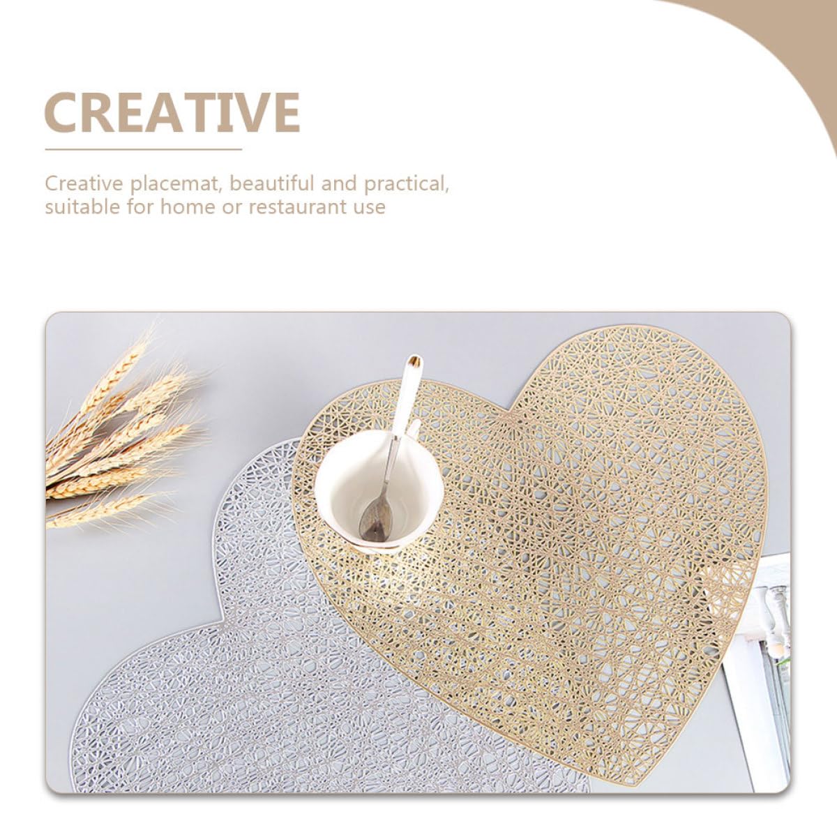 Tovagliette da Tavola a Forma di Cuore 6 Pezzi in Pvc Oro Resistenti al Calore Trama Fine per Decorazioni Casa e Matrimoni