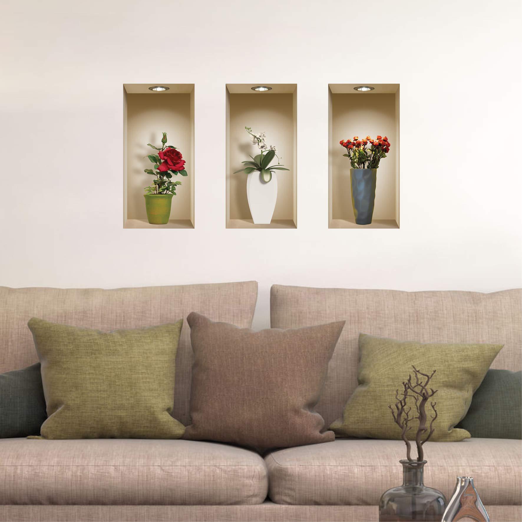 3D-Mirage 3 PC Pack Art Magic Peel and Stick 3D Vinyl Removable Wall Sticker Decals DIY Sticky Backsplash, Red Roses 113N-MI