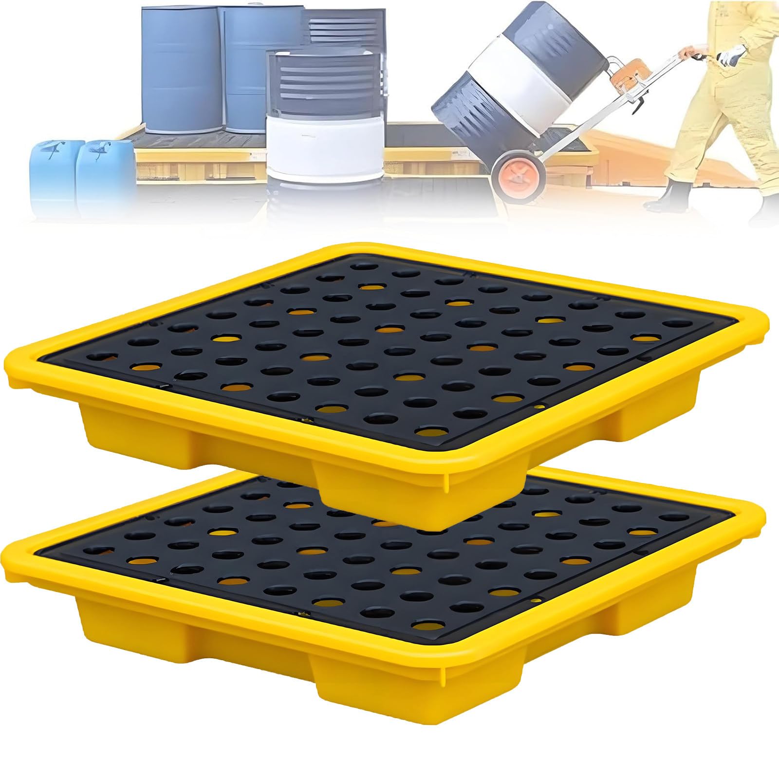 Générique Palette de rétention empilable Grande capacité, Plateau modulaire Anti-fuites pour fûts d'huile, seaux de Peinture, Stockage Industriel, Cuisine et Garage (Lot de 2)