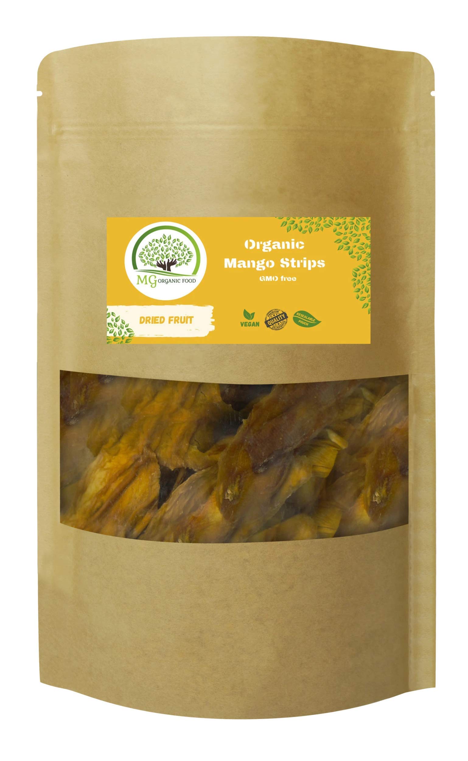 MG Organic Dried Mango Strips, Delicious in Taste, Premium Quality, Certified Organic, Vegan, GMO-Free, No Sugar Added, No Preservative, 500g