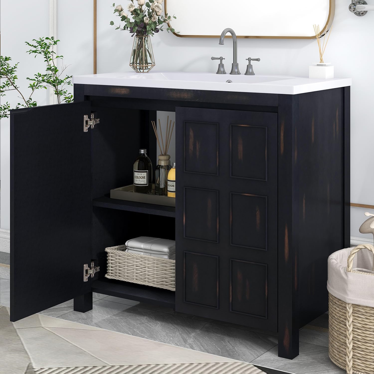 Amazon.com: Light Grey Shaker Sink Base Bathroom Vanity with Drawers 36 ...