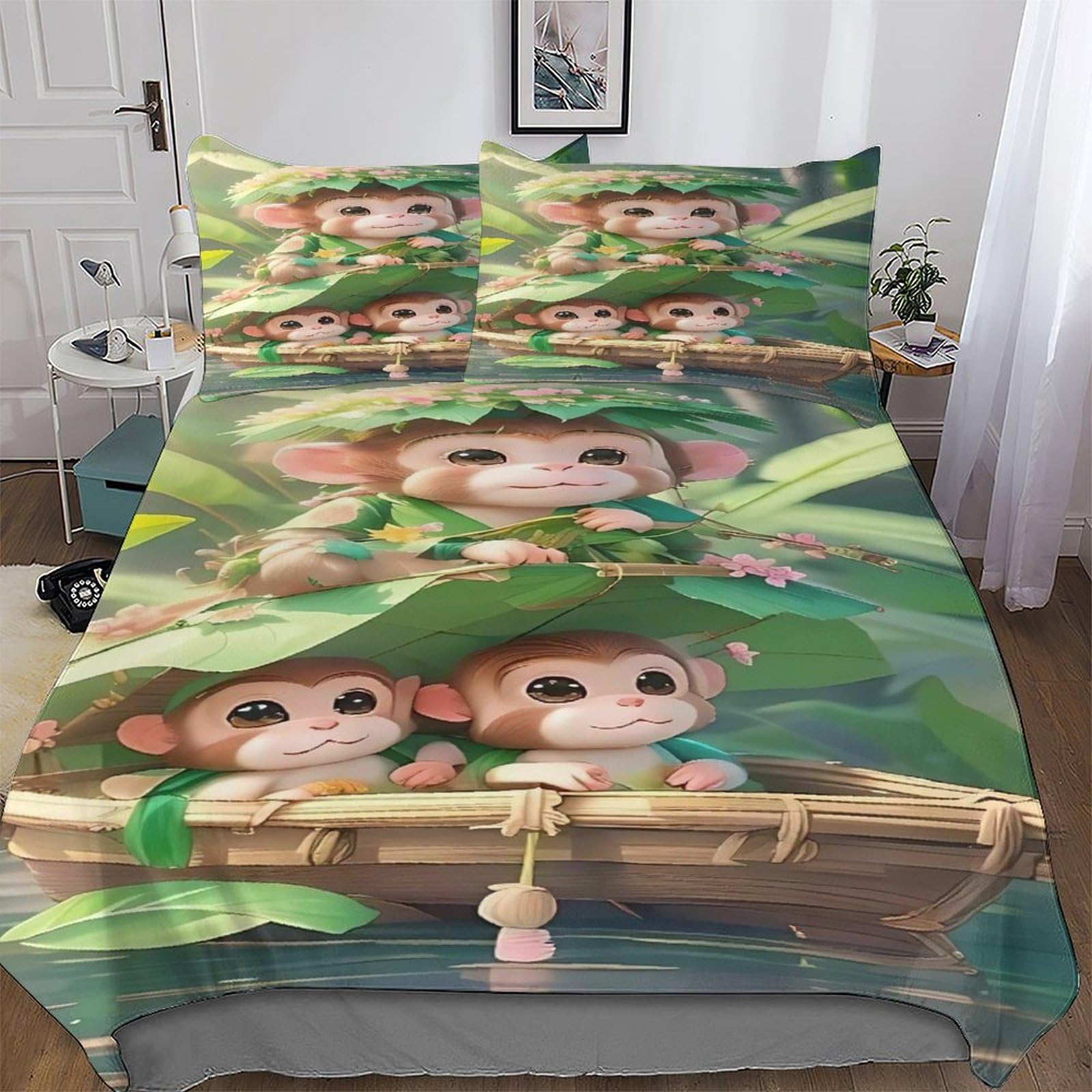 Parure de lit singe 220x240 avec housse de couette polycoton pour chambre enfant