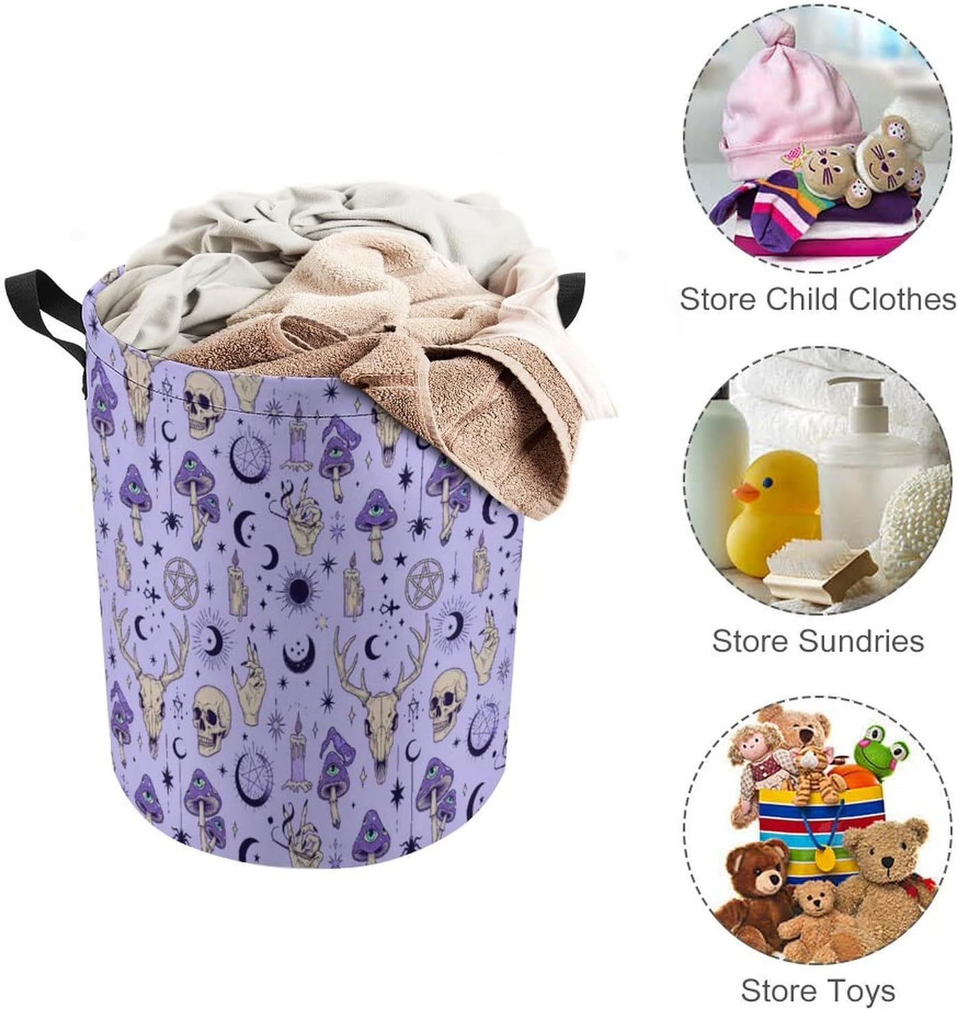 Large Laundry Basket Witch Witchcraft Goth Skull Mushroom Hamper with Drawstring, Waterproof Laundry Bag for Dirty Clothes, Toys, Bedroom, Bathroom