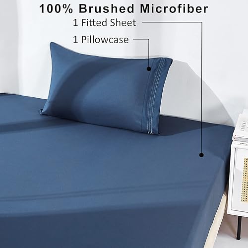 Miniatura 2 de YIYEA Sábana bajera ajustable con funda de almohada, sábana bajera de microfibra doble cepillado de alta calidad, bolsillo profundo de 16 pulgadas,