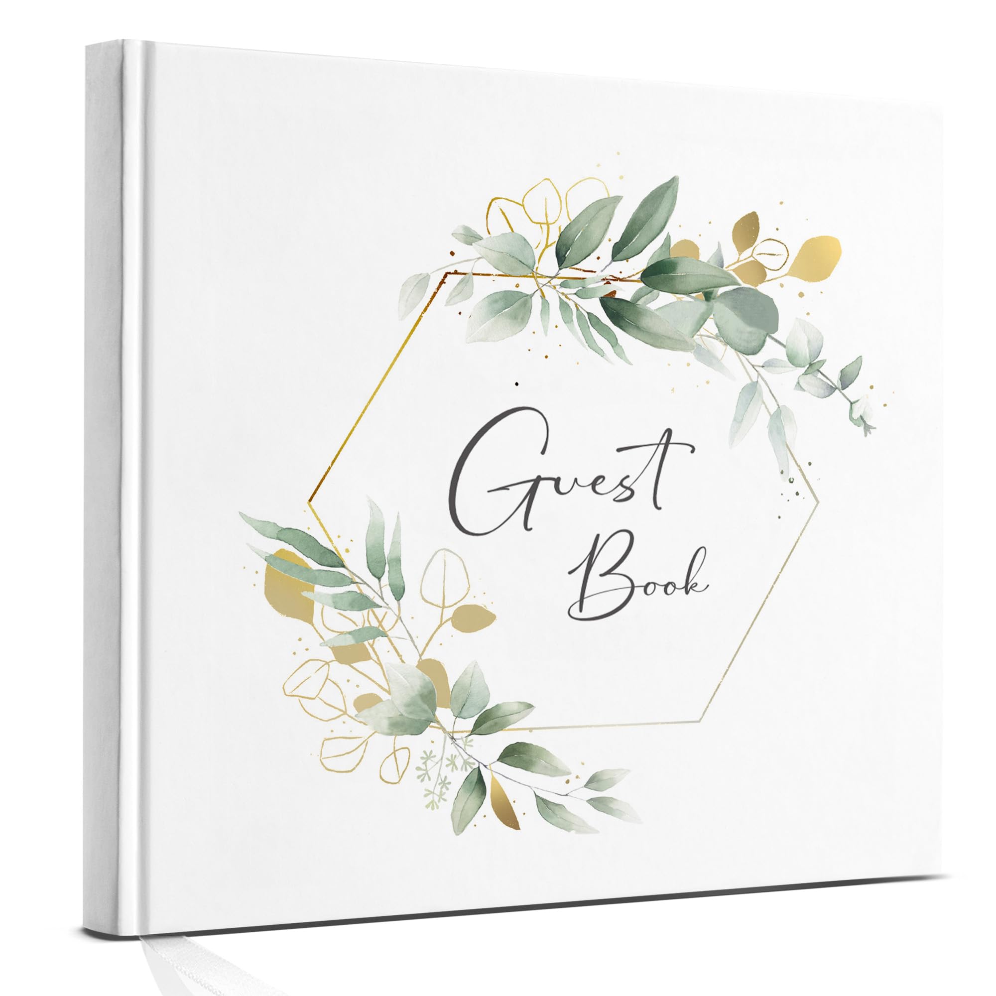Marvelights Guest book with eucalyptus wreath – 120 blank pages, for weddings, birthdays, baptisms, communions, anniversaries & holiday apartments, memory book