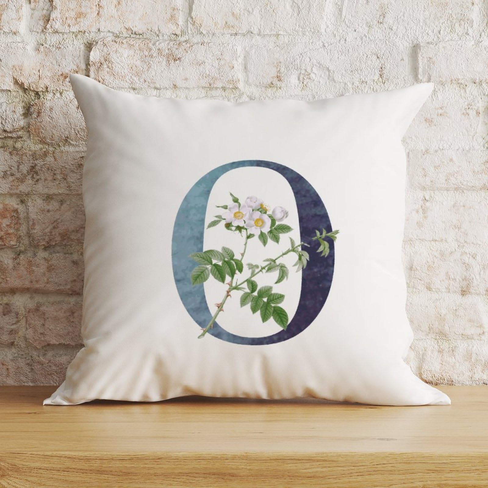 Zyadsinoudor Throw Pillow Case Monogram Initial O Blue Cushion Cover Alphabet White Floral 22x22in Decorative Pillow Home Cotton Linen Metal Monogram Unique Pillow Case For Living Room Couch Sofa Bed โ image 1