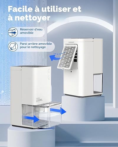 Heelay® Déshumidificateur,1200ML Petit Déshumidificateur électrique à économie D'énergie de,Portable,Ultra Silencieux,Arrêt Automatique, éclairage 7 Couleurs,Pour Salle de Bain,Idéal pour 5–10 m² - 6