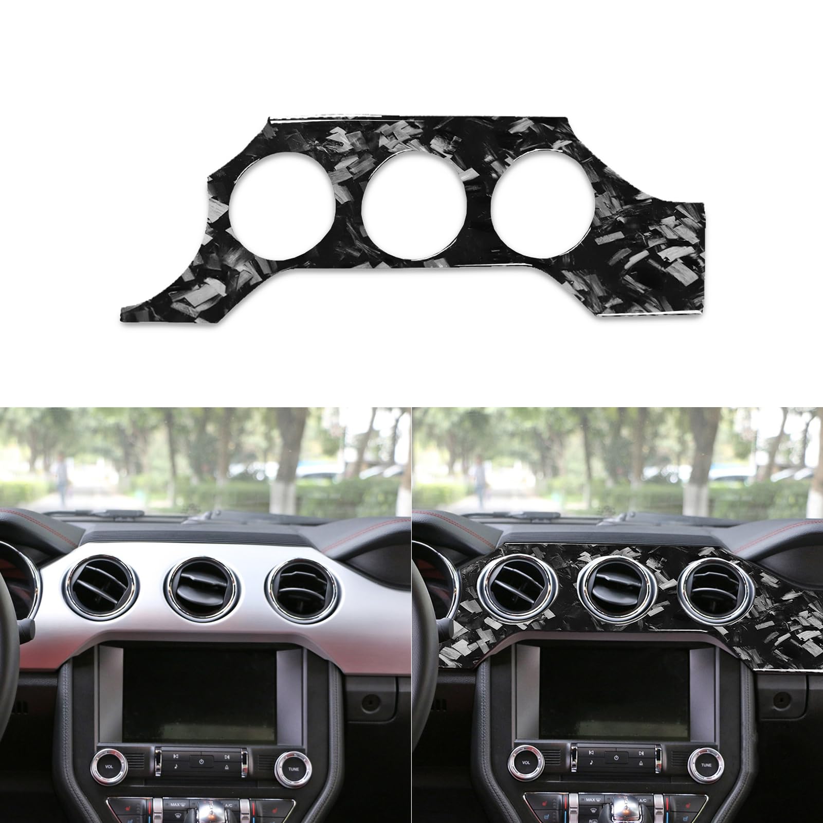 Car Dashboard Central Air Conditioning A/C Outlet Vent Panel Cover Trim Sticker Glossy Black Forged Carbon Fiber Decoration Compatible with Ford Mustang 2015-2020 Auto Interior Accessories