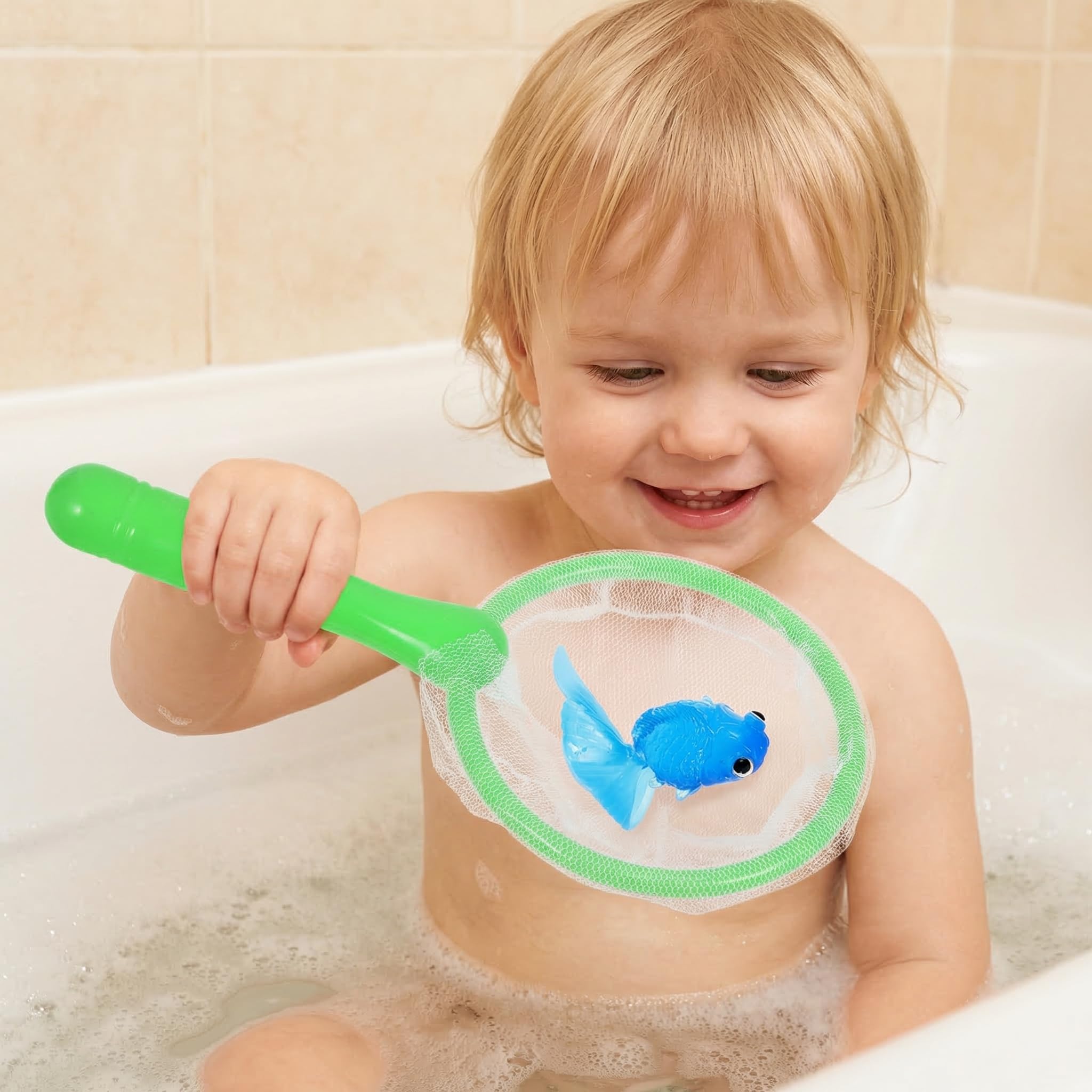TOYANDONA 2 Juegos para Niños de Juguete de Baño de Pesca Peces de Colores Artificiales de Acuario Peces Flotantes Falsos con Red de Aterrizaje para Niños Pequeños Piscina Playa Fiesta