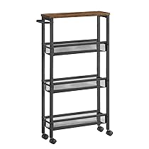 VASAGLE Carrello a 4 Ripiani, Carrello Cucina Salvaspazio con Ruote, Struttura in Acciaio, Maniglia, Carrellino Piccoli Spazi, Bagno Salotto Studio, Marrone Vintage e Nero LRC032B01V1