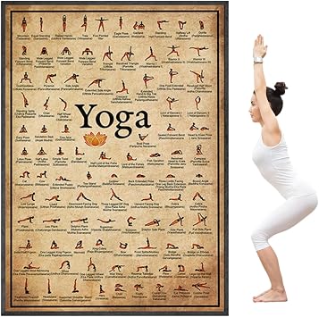 Yoga Pose Poster - Illustration Studio Background Wall Decor, Frameless Painting Bedroom Canvas Poses | Full Body Stretch Chart for Room Decor Home Gym Exercise Fitness Accessories