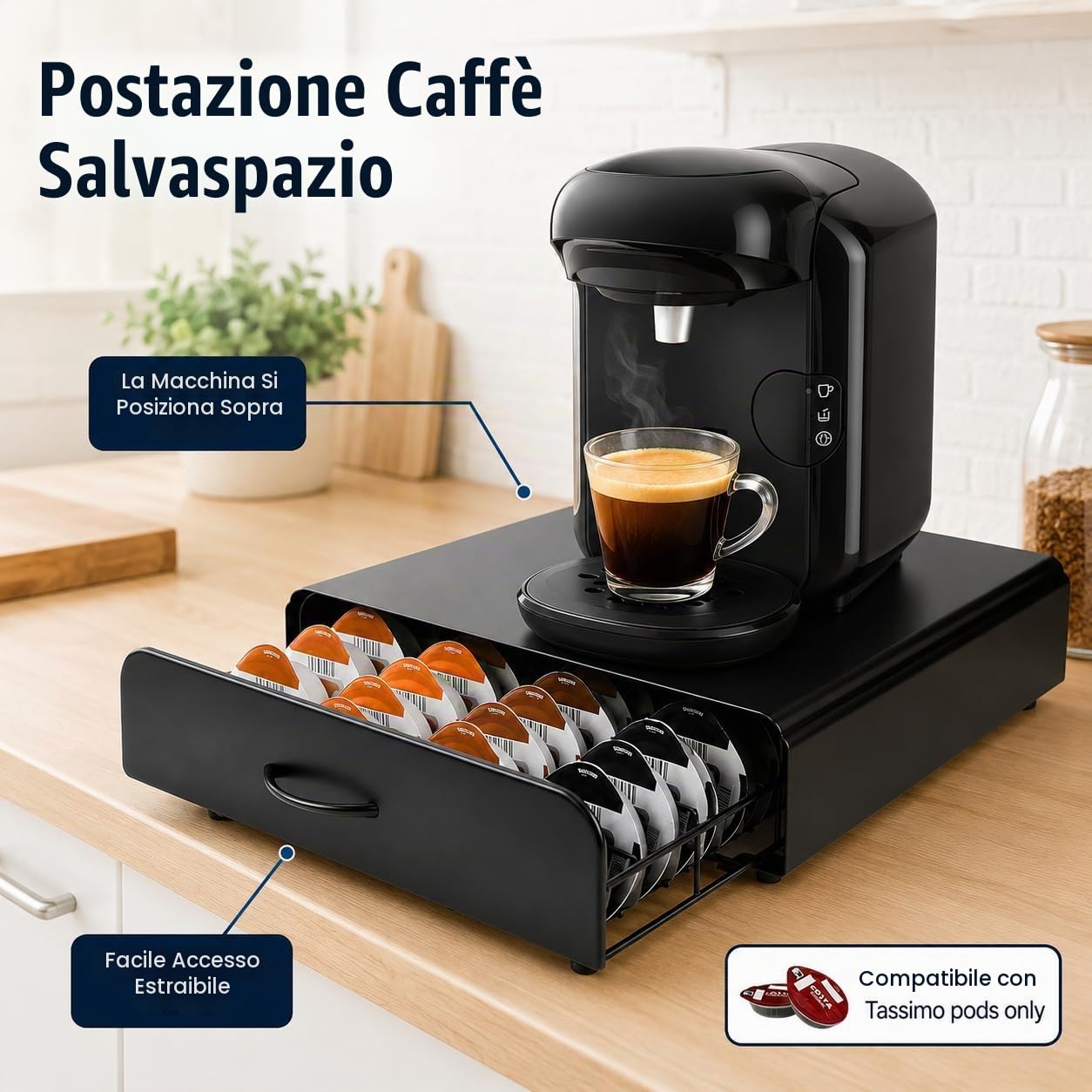Exzact Cassetto per Capsule di Caffè - Organizzatore per Cialde, Capacità Massima di 64 Capsule,