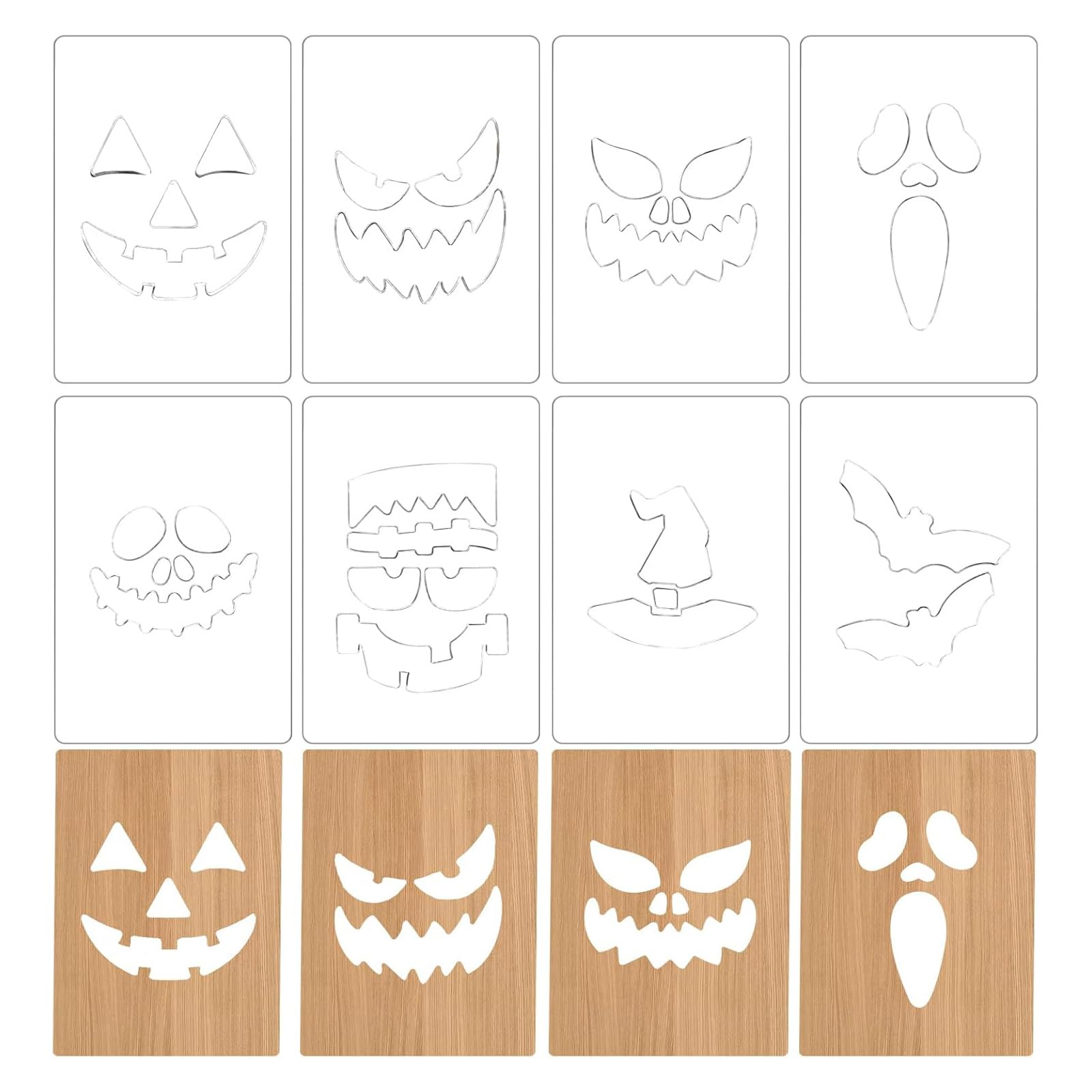 12 Pcs Halloween Pumpkins Face Stencils, Halloween Clear Acrylic Router Template, Halloweens Stencil Pumpkin Face Stencils Reusable Ghost Faces Stencil, Reusable for Craft & Wall Decorating