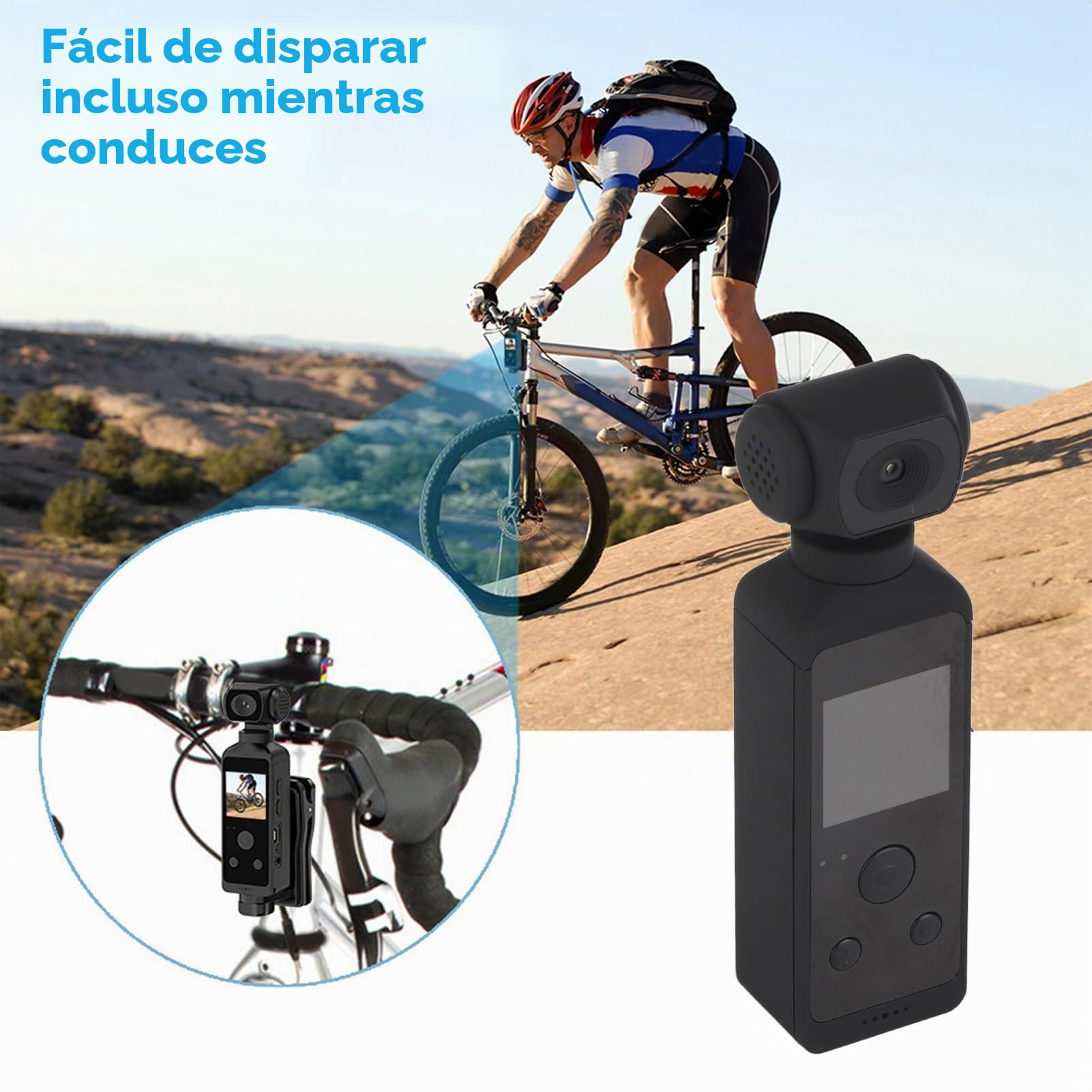 Cámara de Acción de Mano, 4K 270 ° Rotación 30M Cámara de Bolsillo Impermeable WiFi, con Clip de Micrófono, Pantalla de 1.3 Pulgadas, para Filmar Viajes Vlog Video Equitación Buceo