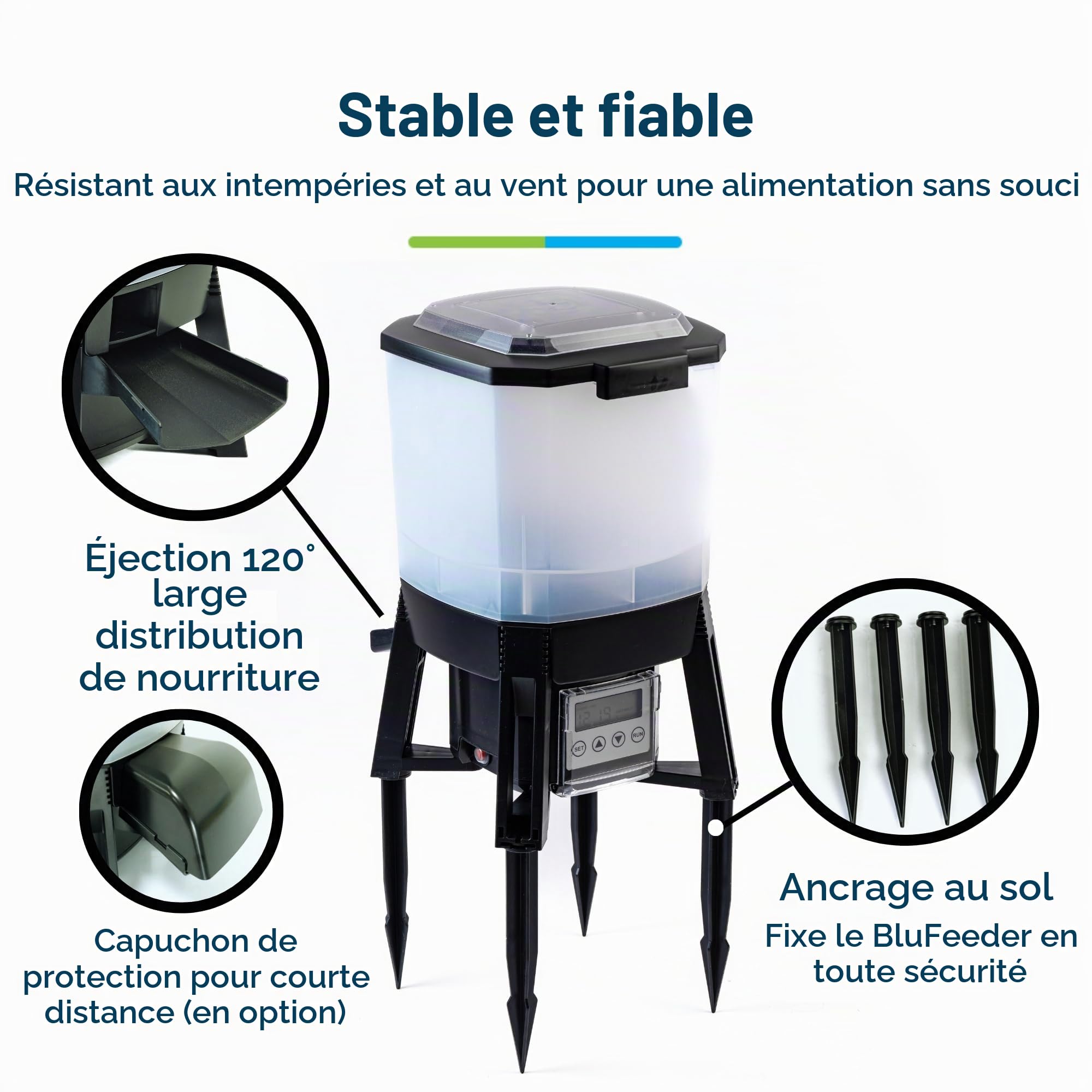 BluFeeder - Mangeur Automatique de Poissons, pour Étang, avec Batterie et Énergie Solaire, pour Vacances et Régime, Koi, Exterieur, Résistant a l'humidité, Fish Feeder - 6L Capacité