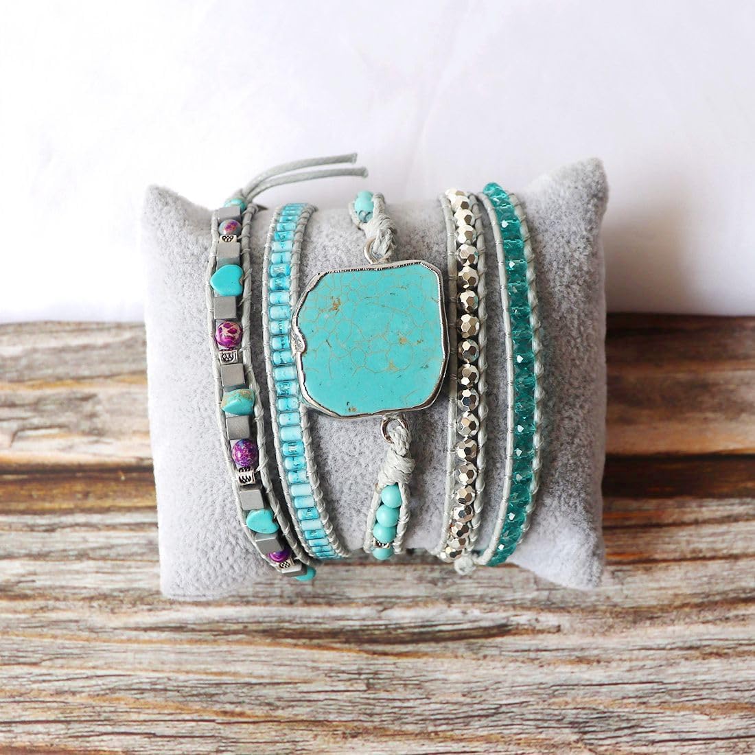 YGLINE Natural Stone Bracelet 5 Wraps Bracelet Handmade Blue Color Boho Bracelet for Women Bracelet - Image 4