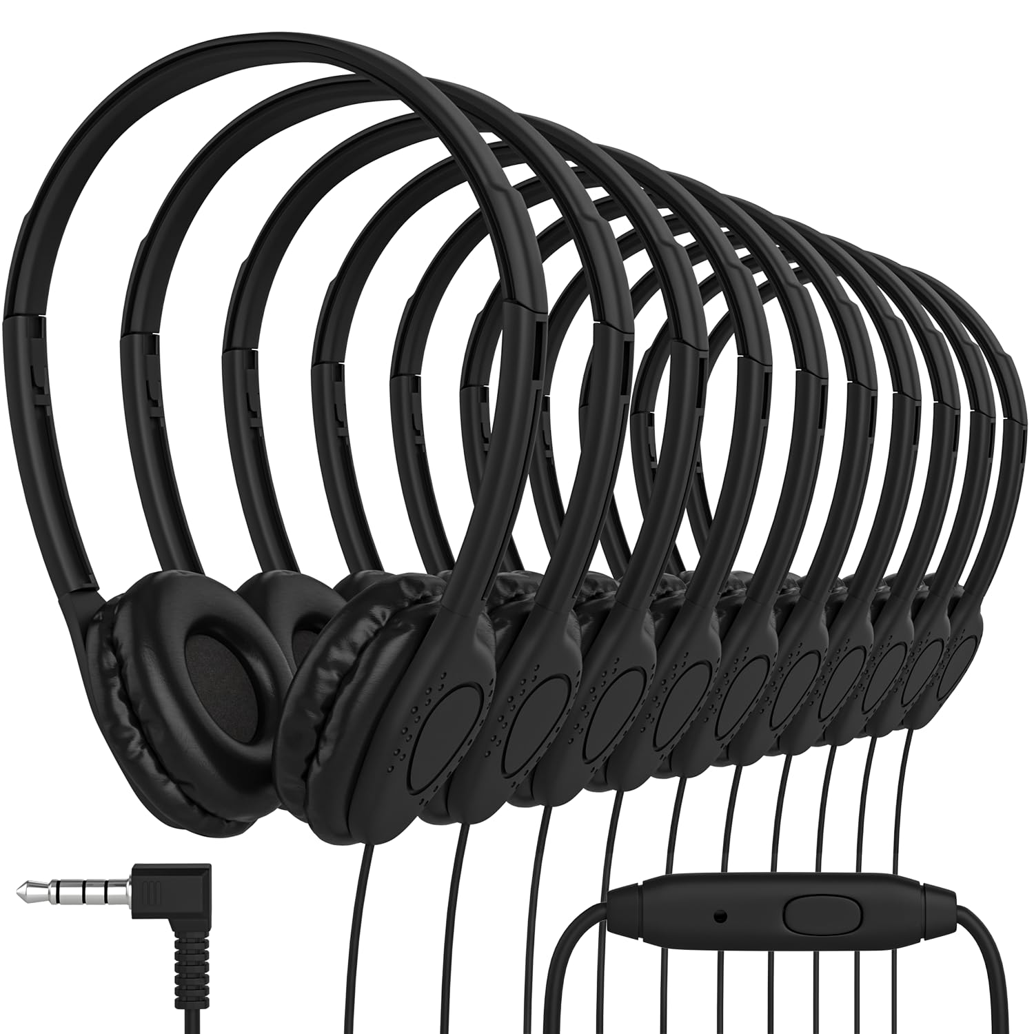 Maeline Bulk Classroom Student Headphones with Microphone, On Ear Stereo Headphones with Mic & Faux Leather Cushions for Kids Online Learning, Library