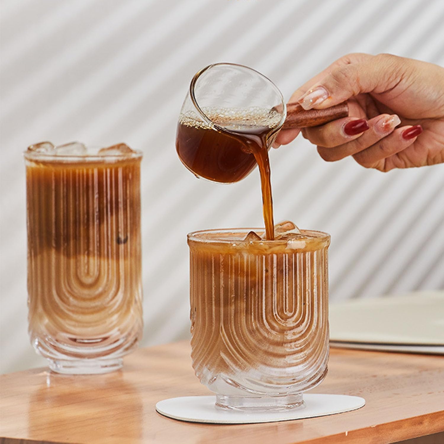 Coffee Mug,Crystal Drinking Glasses, U-shaped Ribbed Glassware Set of 4, Iced Coffee Cup, Vintage Glassware for Cocktail, Whiskey, Beer, Juice, Aesthetic Cup for Gifts