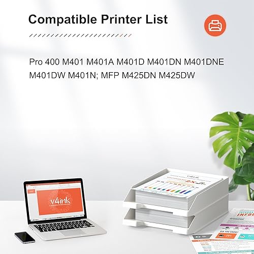 Miniatura 2 de v4ink Paquete de 2 cartuchos de tóner de repuesto compatibles para HP 80A CF280A, tinta negra, para uso en impresoras HP Pro 400 M401N M401DN