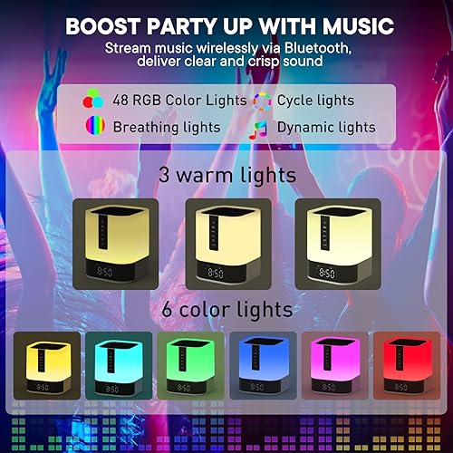 Miniatura 3 de Máquina de Sonido de Ruido Blanco con Reloj Despertador y Altavoz Bluetooth, 48 Luces Nocturnas, 16 Sonidos Relajantes para Dormir para Bebés,