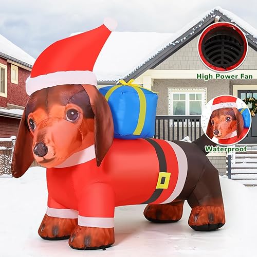 Miniatura 5 de GOOSH Salchicha inflable de Navidad de 4 pies para perro, decoración de Navidad al aire libre, decoración de patio de Navidad con rama a mano, para