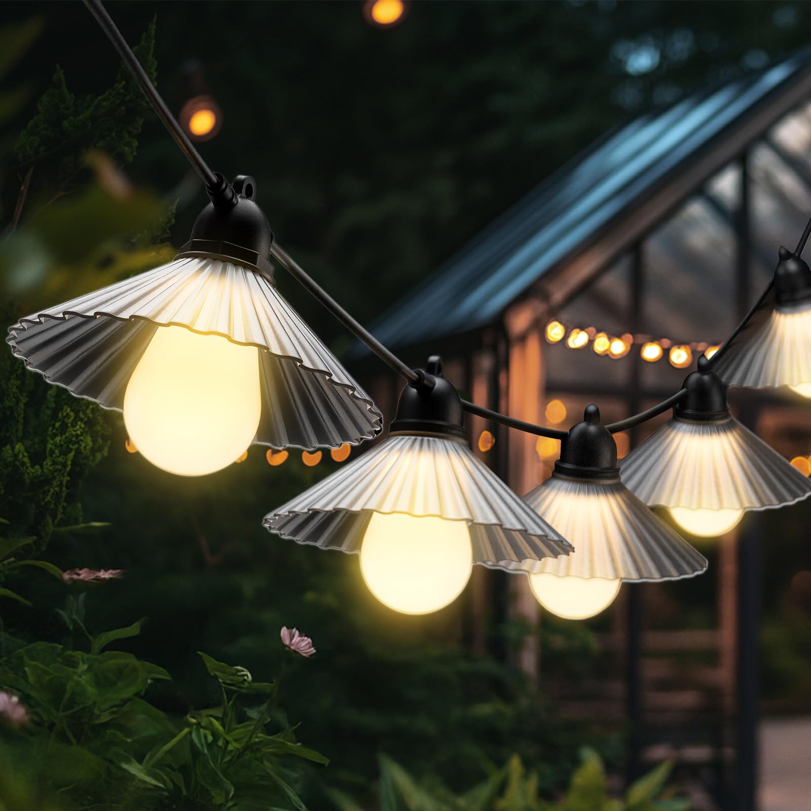 Cadena de luces LED para exteriores de 16.4 pies, impermeable, con pantalla transparente, bombillas S14 inastillables conectables, para colgar al aire libre, jardín, terraza, patio trasero