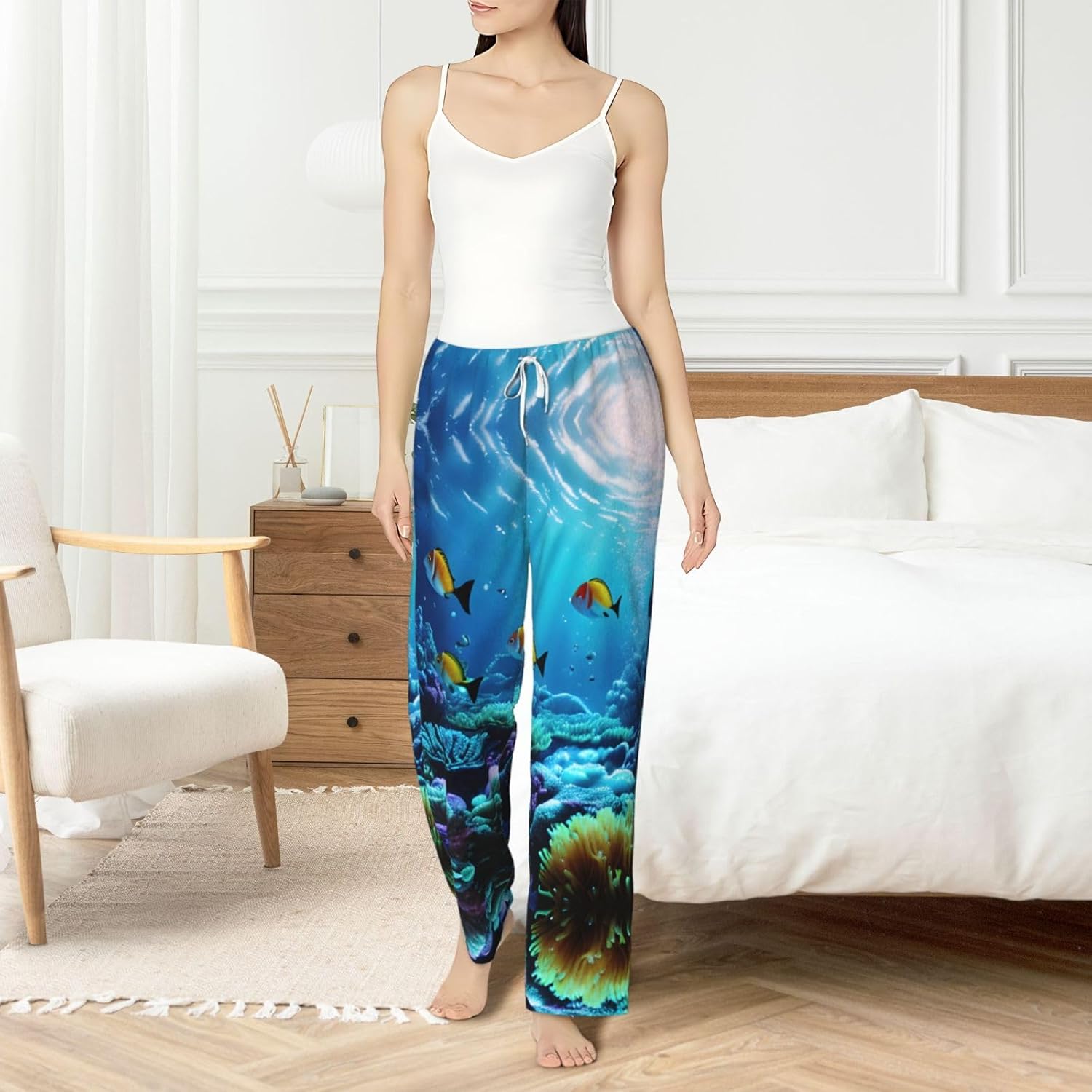 Tranquil Underwater Scenery Print Cozy Christmas Pajama Pants,Flannel Pajama Bottoms,Cater To Various Body Types