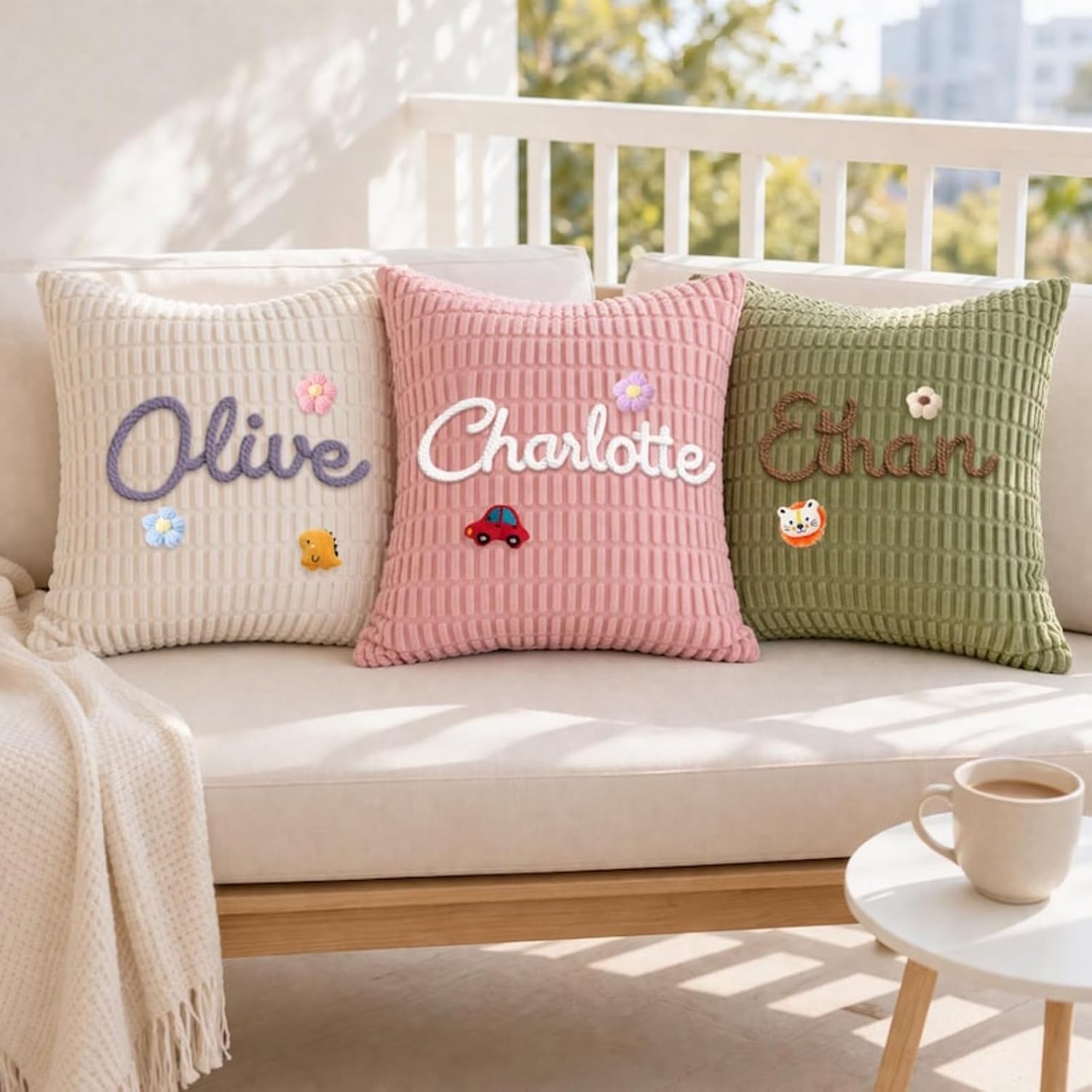 50x50cm (20x20inch) Embroidered Corduroy Pillow Cover with Insert，Pillow with Name for Child，Exclusive Custom Pillowcase (Includes Pillow Insert)