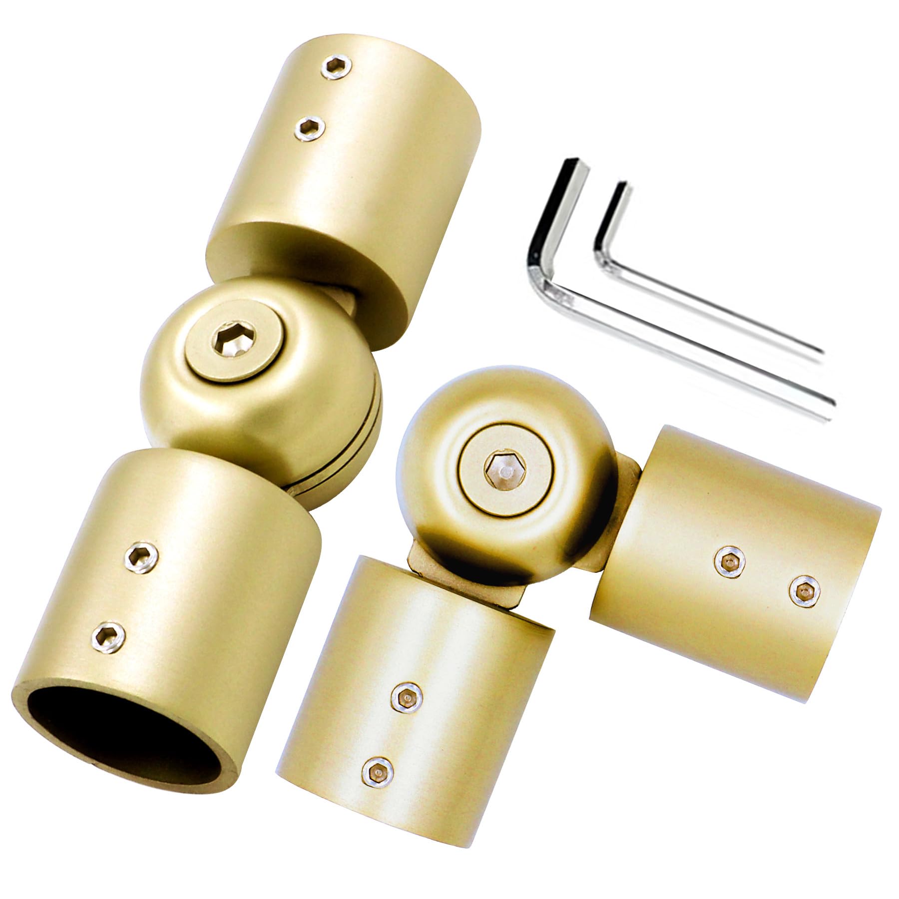 Window Curtain Rod Corner Connector Set of 2,LISTENJIALE Adjustable Corner Curtain Rod Connector for 1 Inch Bay Windows(Warm Gold)